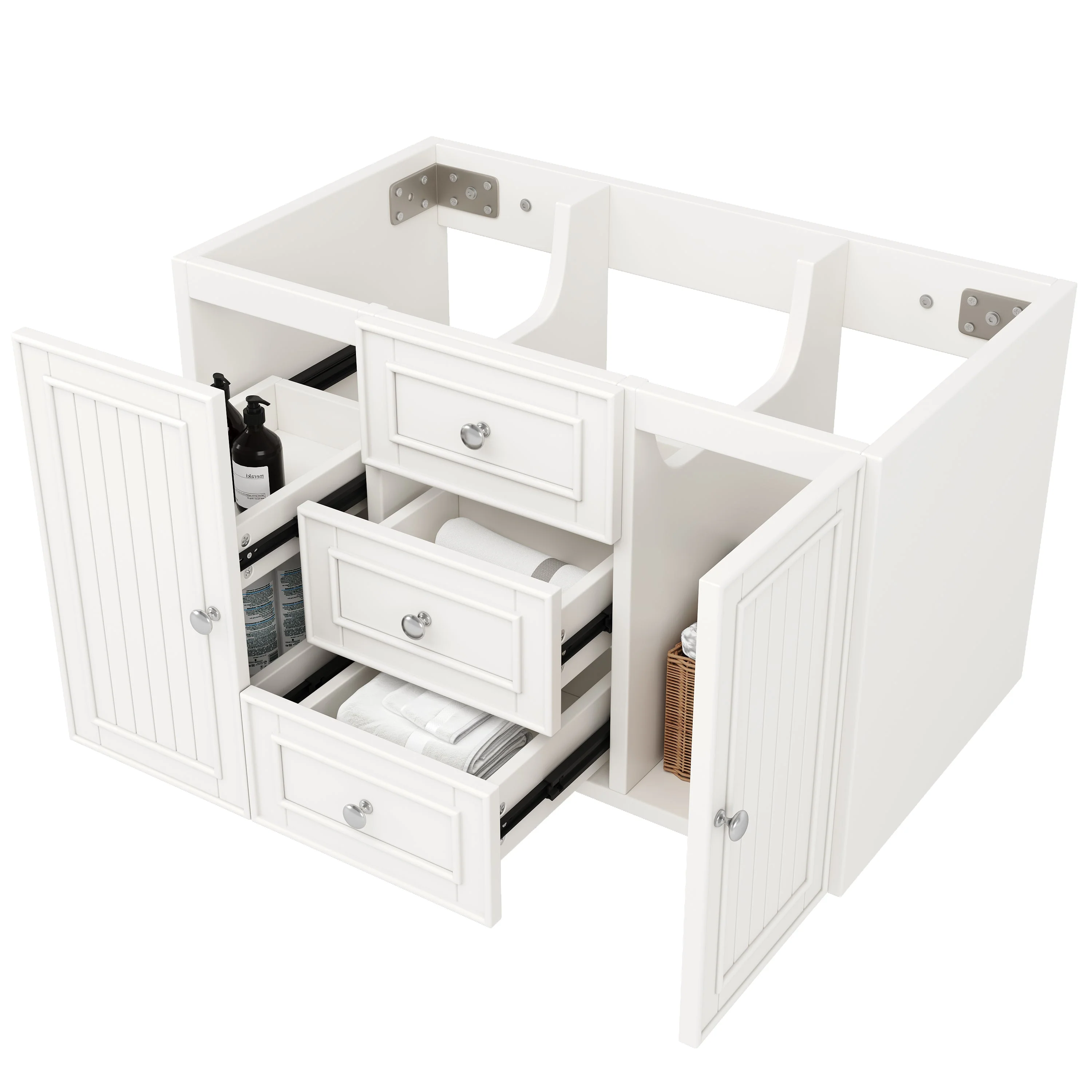 Bathroom Vanity Unit Wall-Mounted 3 Drawers Modern Style 78.5x46x46.8cm - White - Image 4