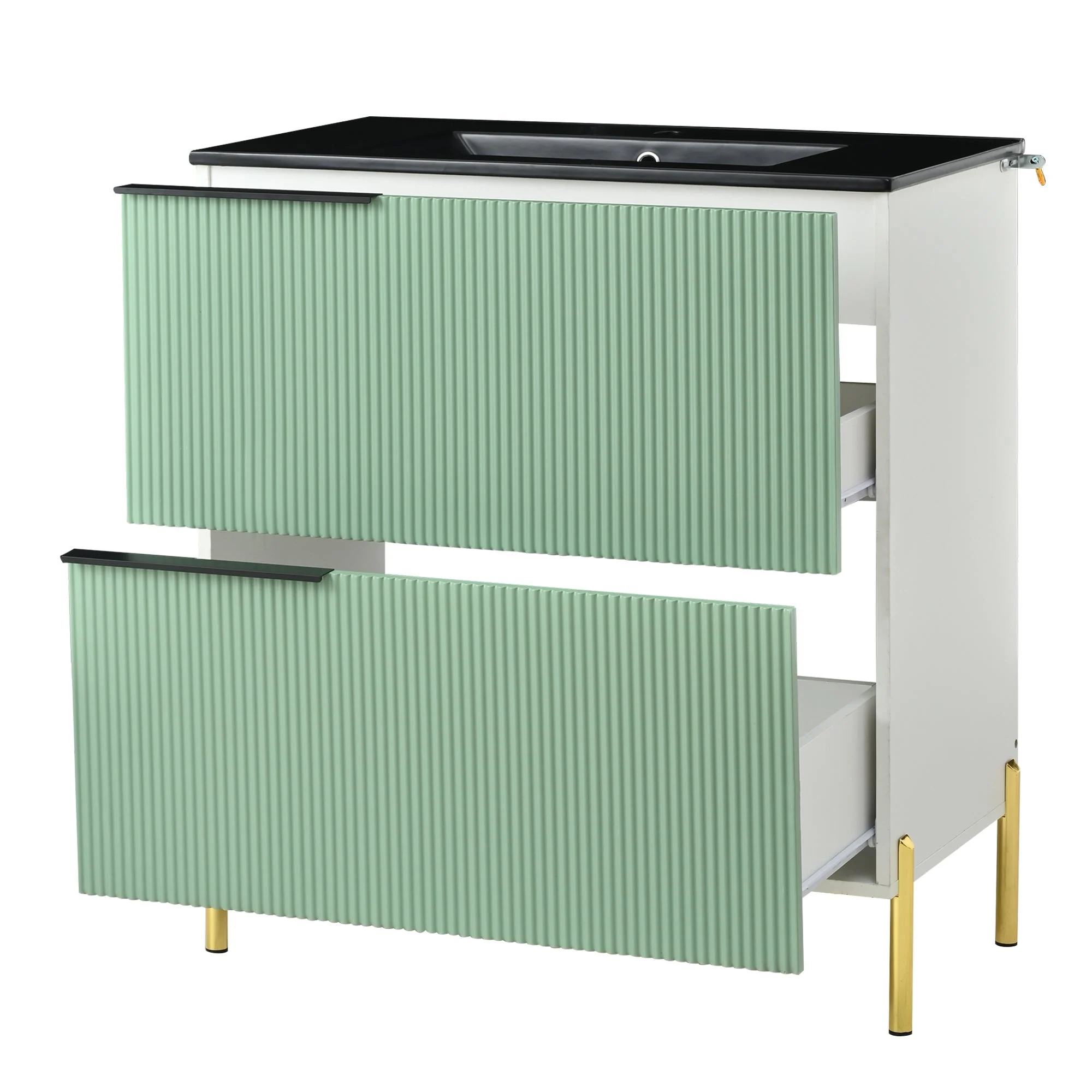 Bathroom Vanity Unit with Ceramic Sink and Storage Drawers, Green - Image 10