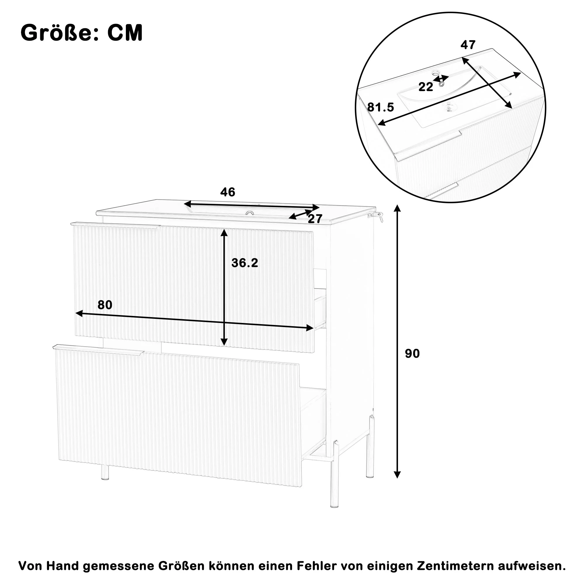 Bathroom Vanity Unit with Ceramic Sink and Storage Drawers, Green - Image 4