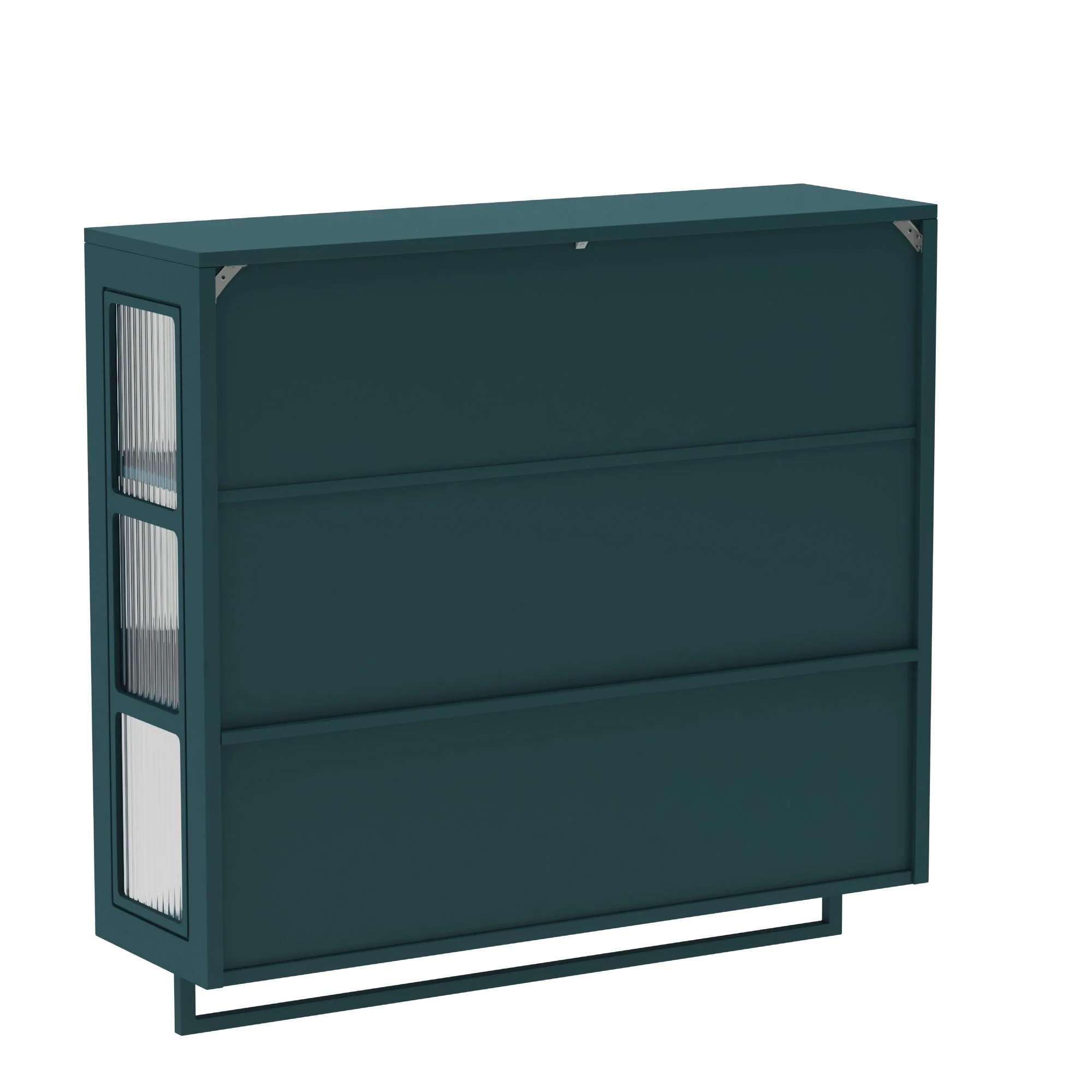 Bathroom Wall Cabinet 3-Door Wooden Glass Door Towel Bar - Dark Green - Image 9