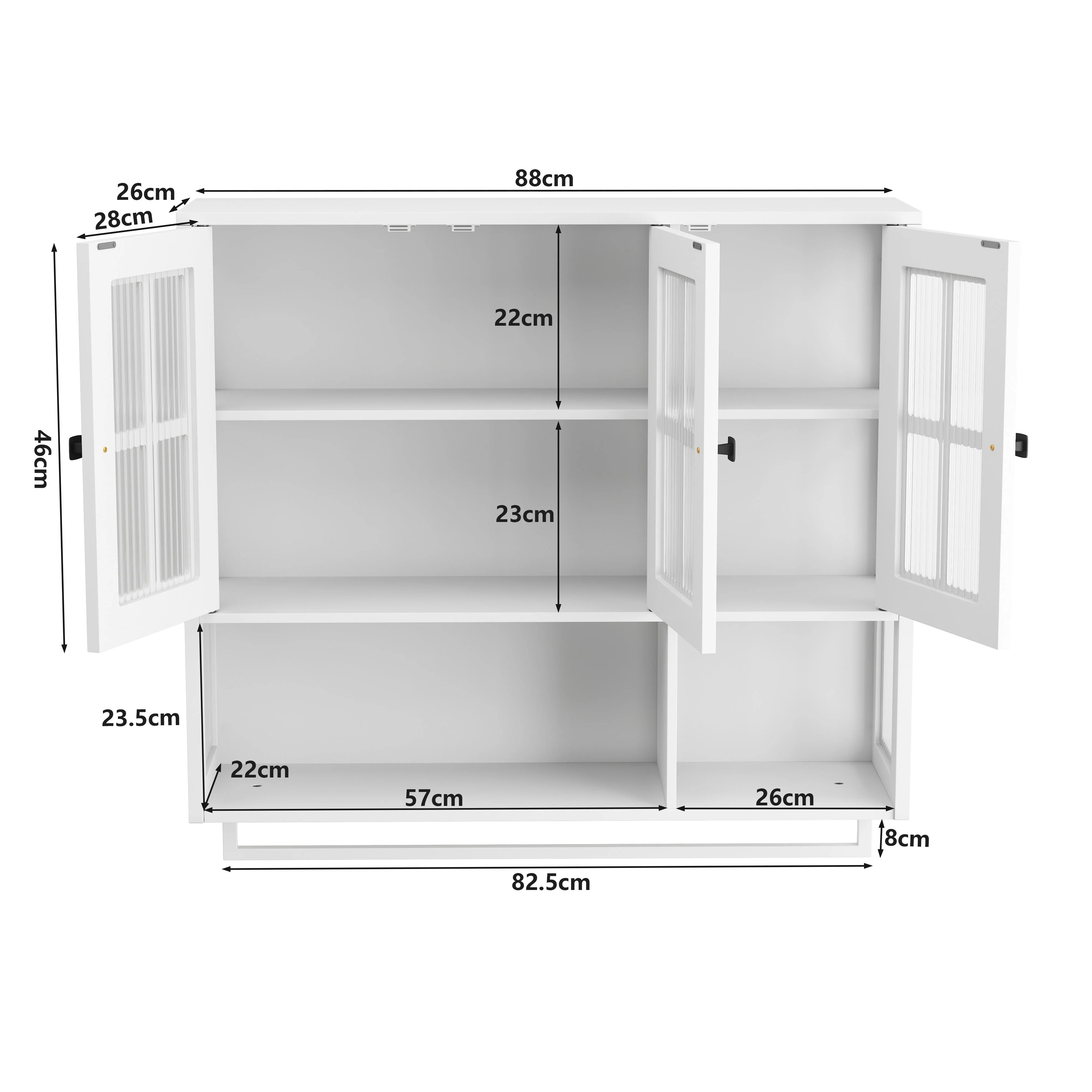 Bathroom Wall Cabinet, 3-Door Wooden with Open/Hidden Storage & Towel Bar, White - Image 5