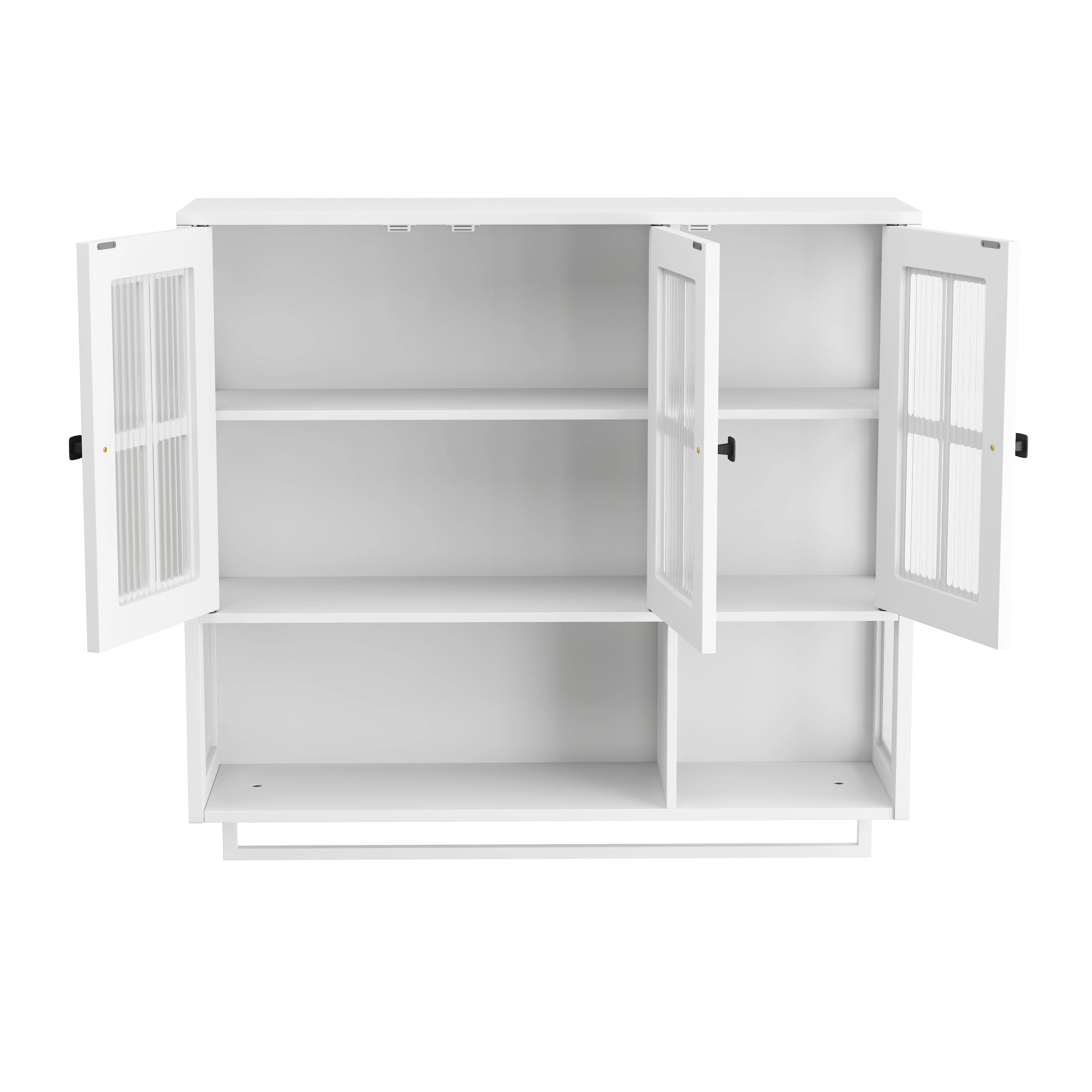 Bathroom Wall Cabinet, 3-Door Wooden with Open/Hidden Storage & Towel Bar, White - Image 7