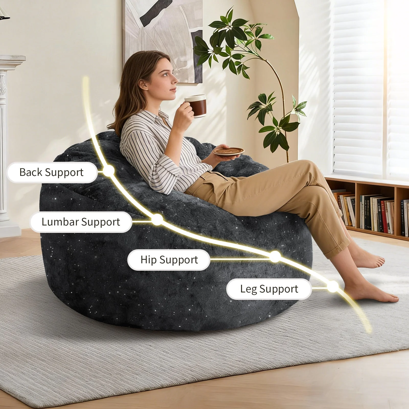Bean Bag Chair Curved High-Back Full-Body Contour Support - Image 4
