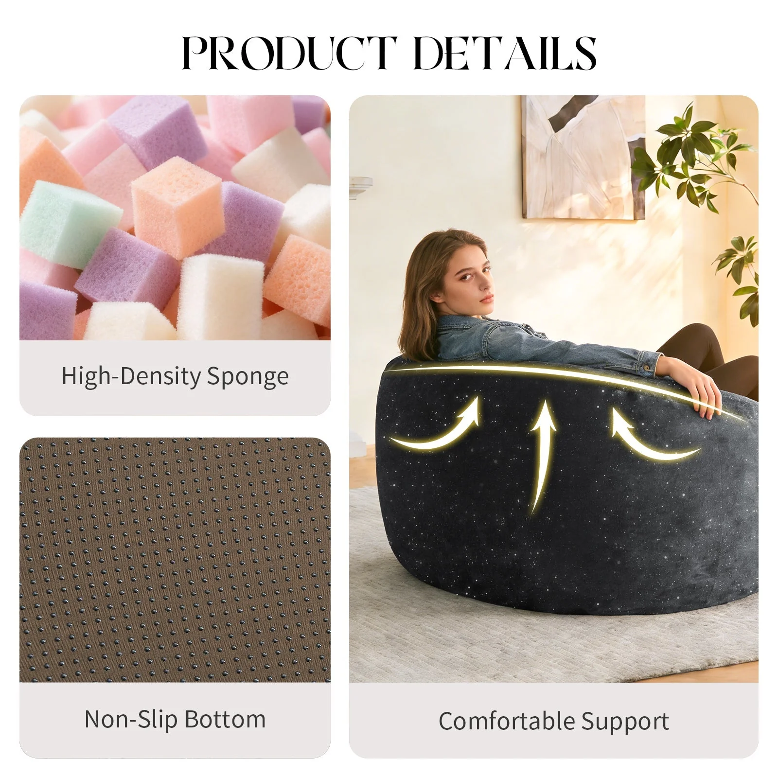 Bean Bag Chair Curved High-Back Full-Body Contour Support - Image 6