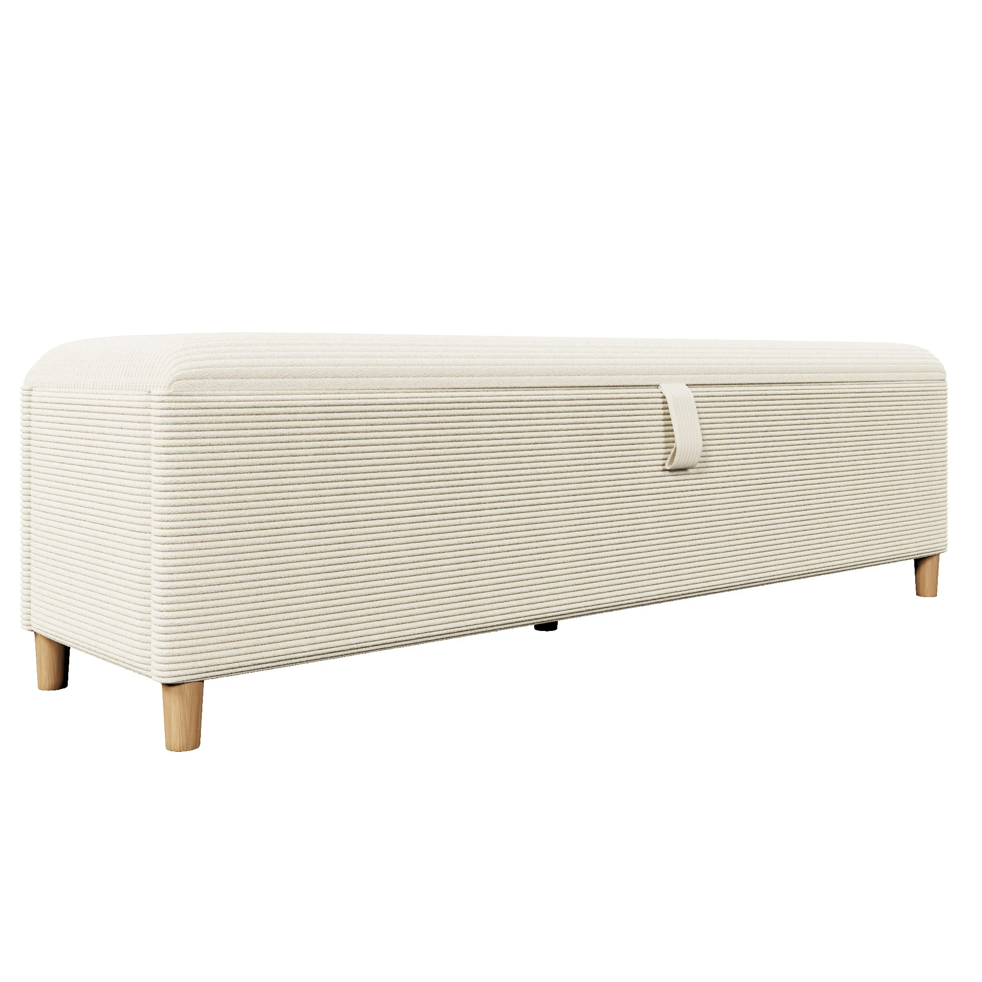 bed bench with storage space, 145 x 38 cm upholstered, beige corduroy - Image 10