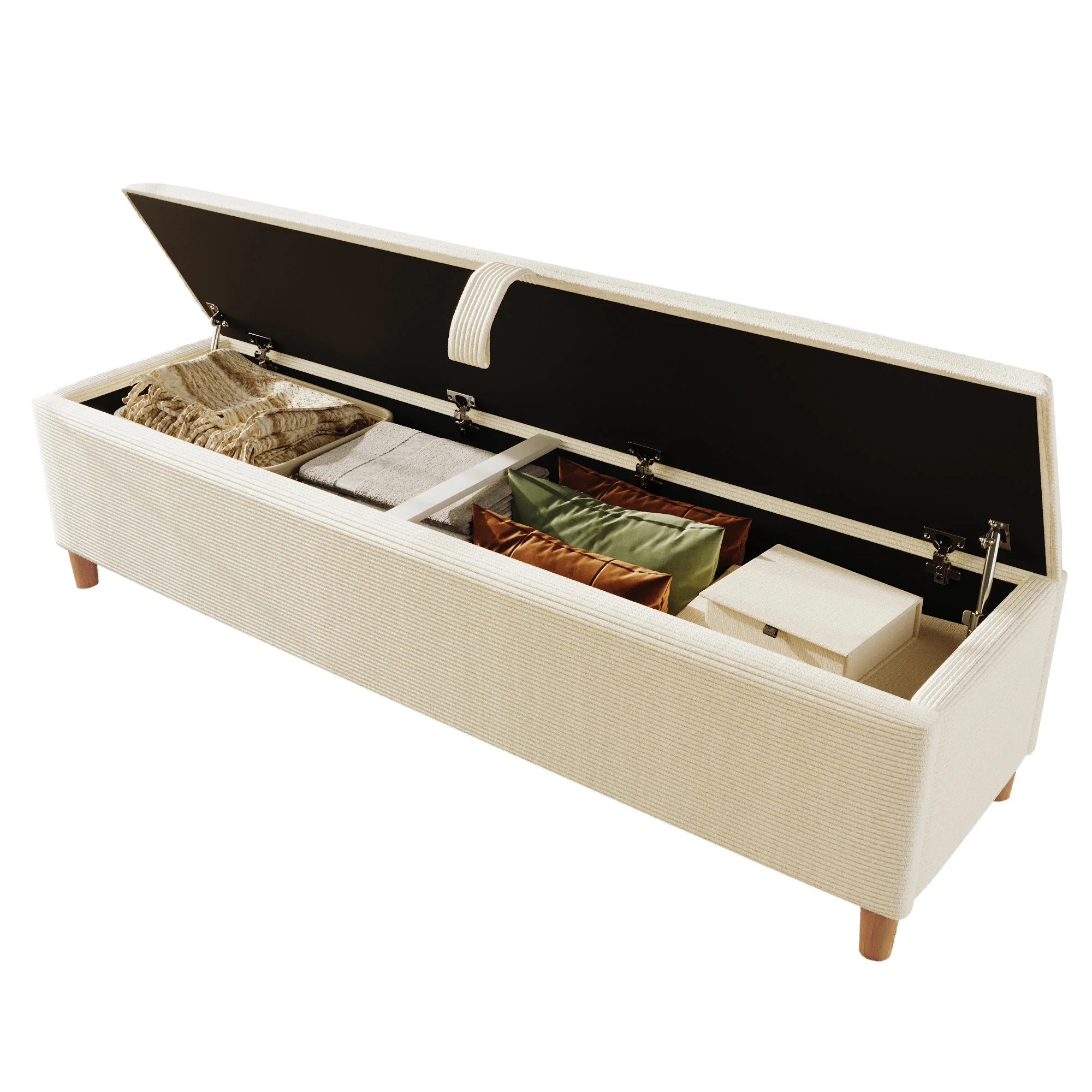 bed bench with storage space, 145 x 38 cm upholstered, beige corduroy - Image 11