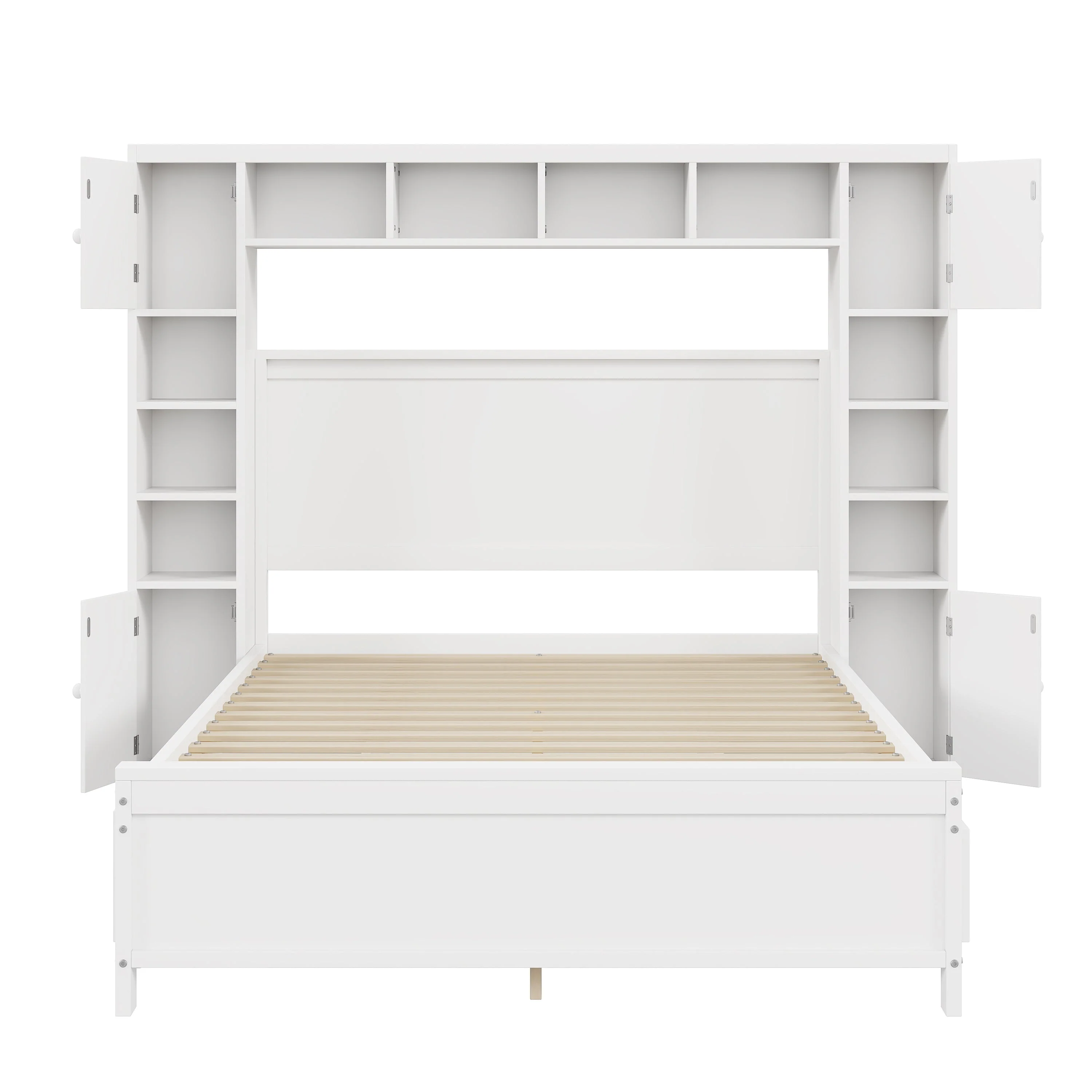 Bed Frame, 140x200 with 4 Drawers & Storage Cabinet, Solid Wood, White - Image 8