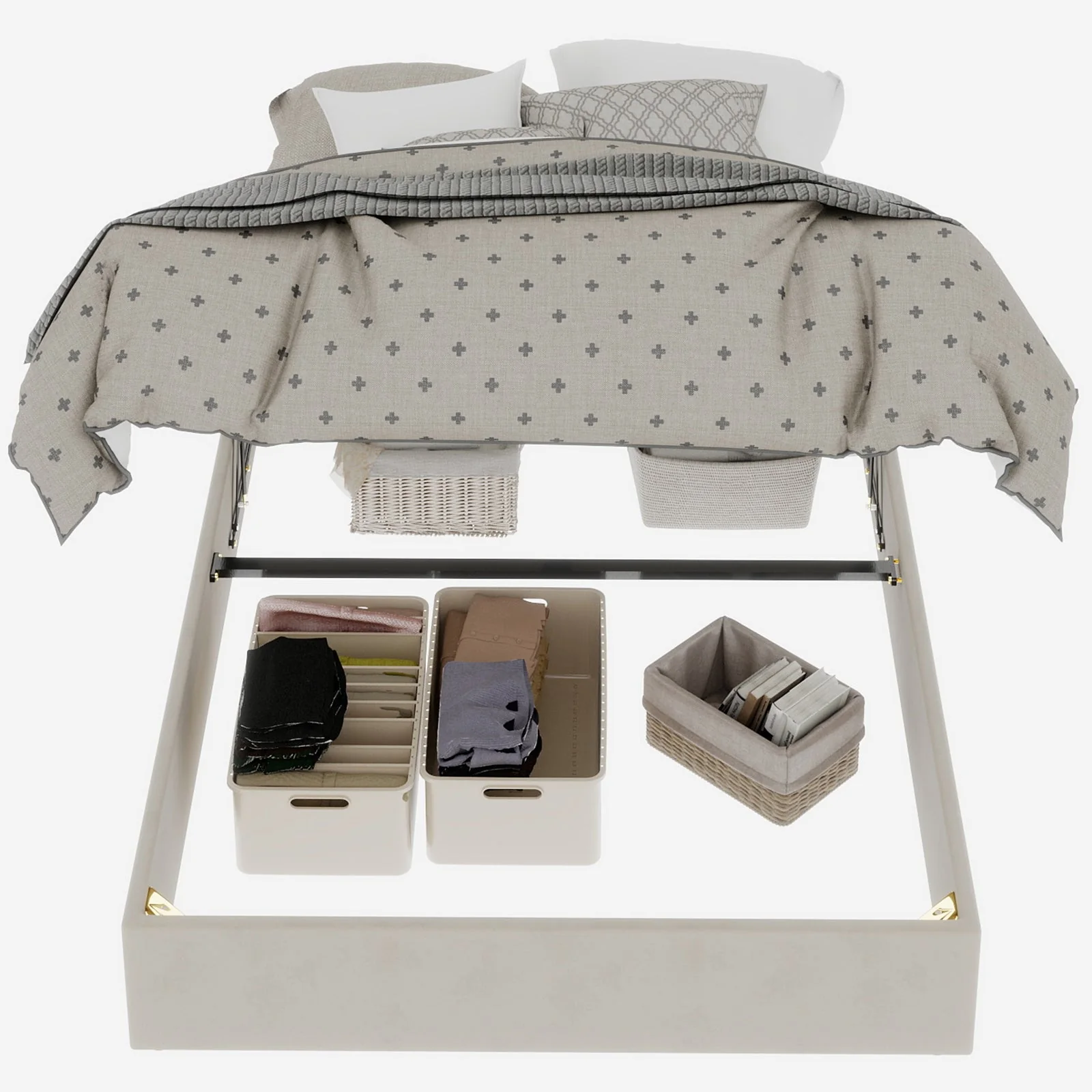 Bed Frame 140x200cm Gas Lift Pistons, Beige Dutch Velvet - Image 6