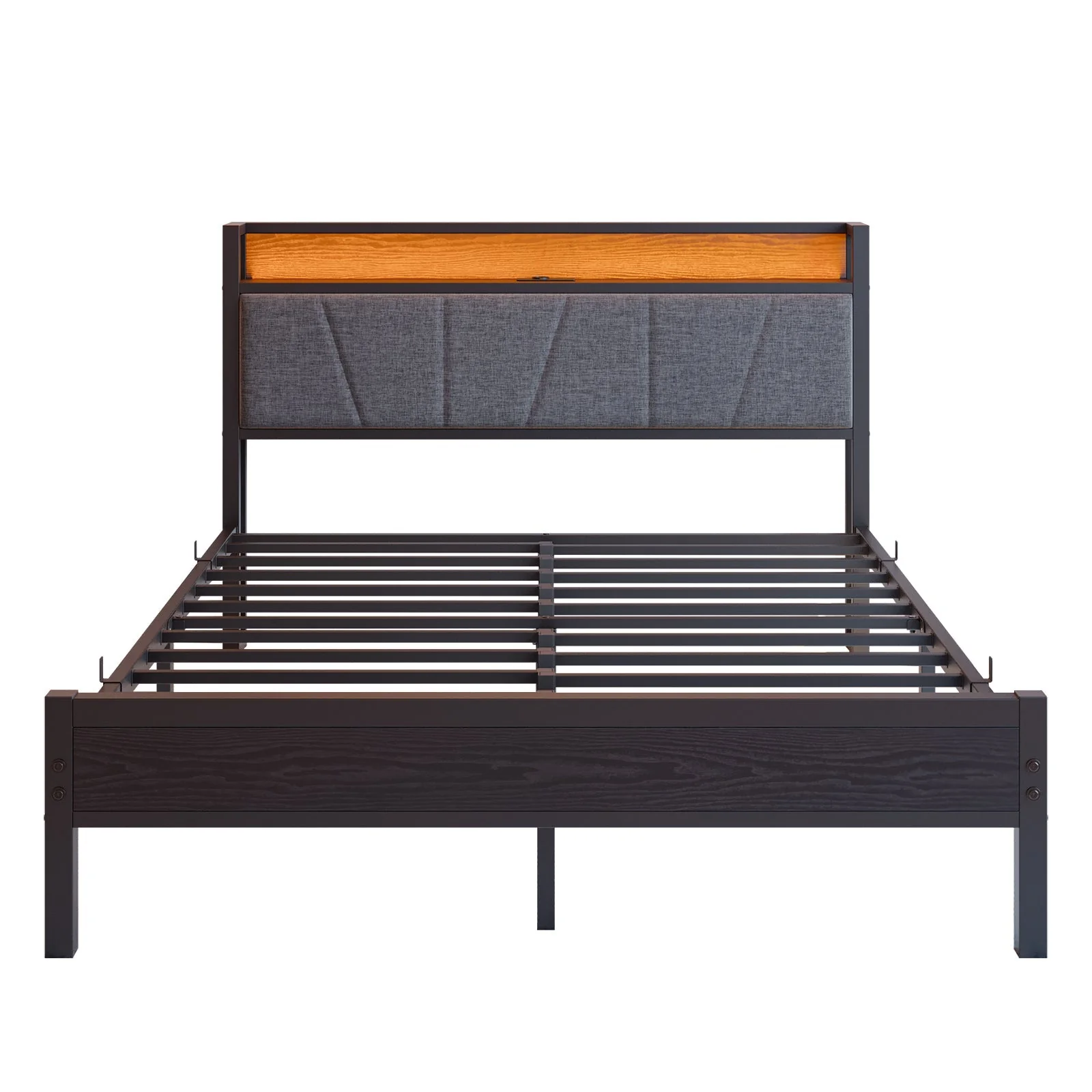 Bed Frame 140x200cm LED Headboard USB Charging - Metal Slats - Image 8