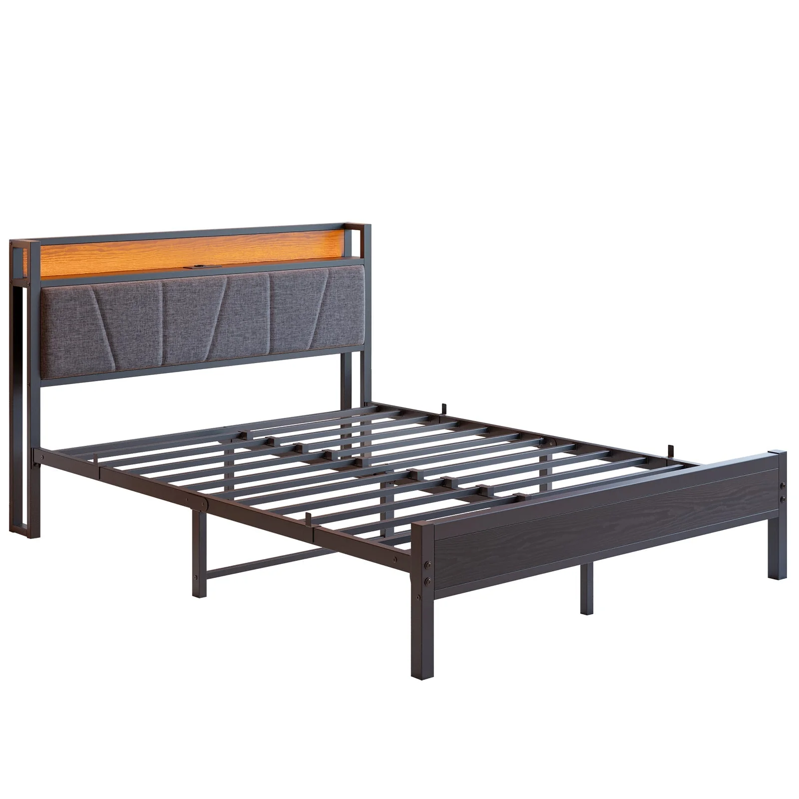 Bed Frame 140x200cm LED Headboard USB Charging - Metal Slats - Image 9