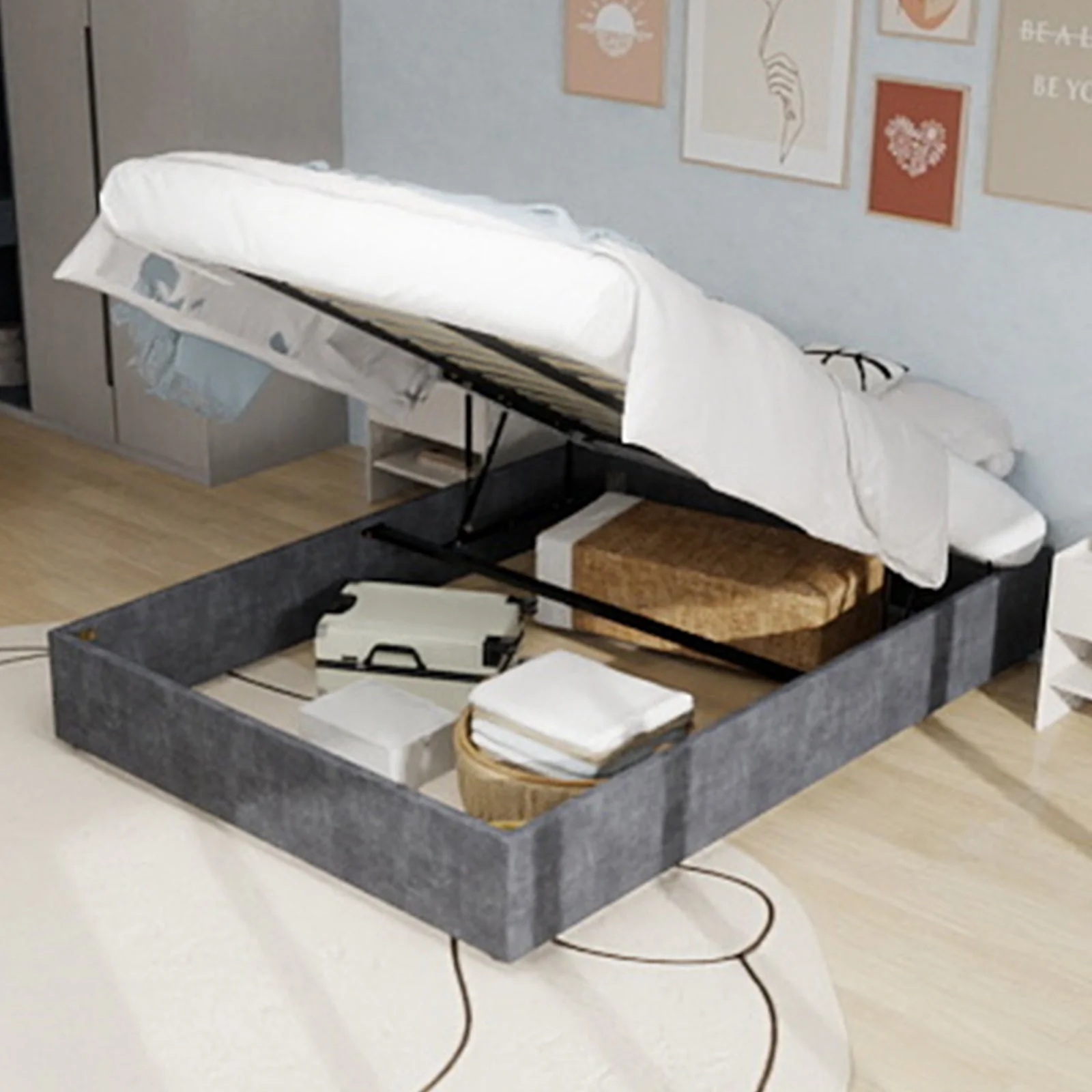 Bed Frame 160x200cm Minimalist Gas Lift Rods, Dutch Velvet Gray - Image 2