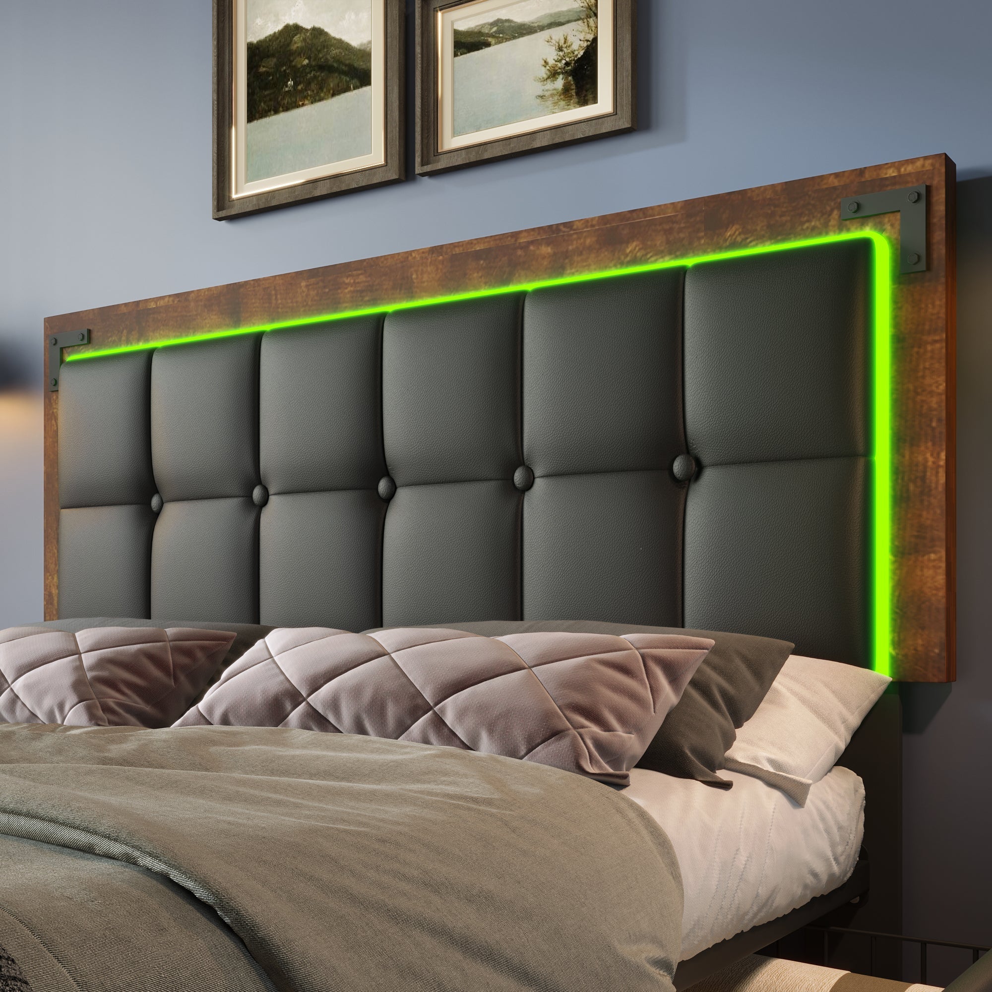 Bed Frame, LED, 4-Drawer, Adjustable Headboard, 160x200cm PU Black - Image 10