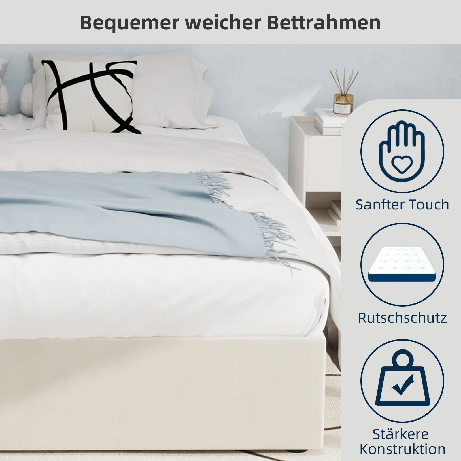 Bed Frame Modern Minimalist 160x200cm Gas Lift Storage - Beige Dutch Velvet - Image 7