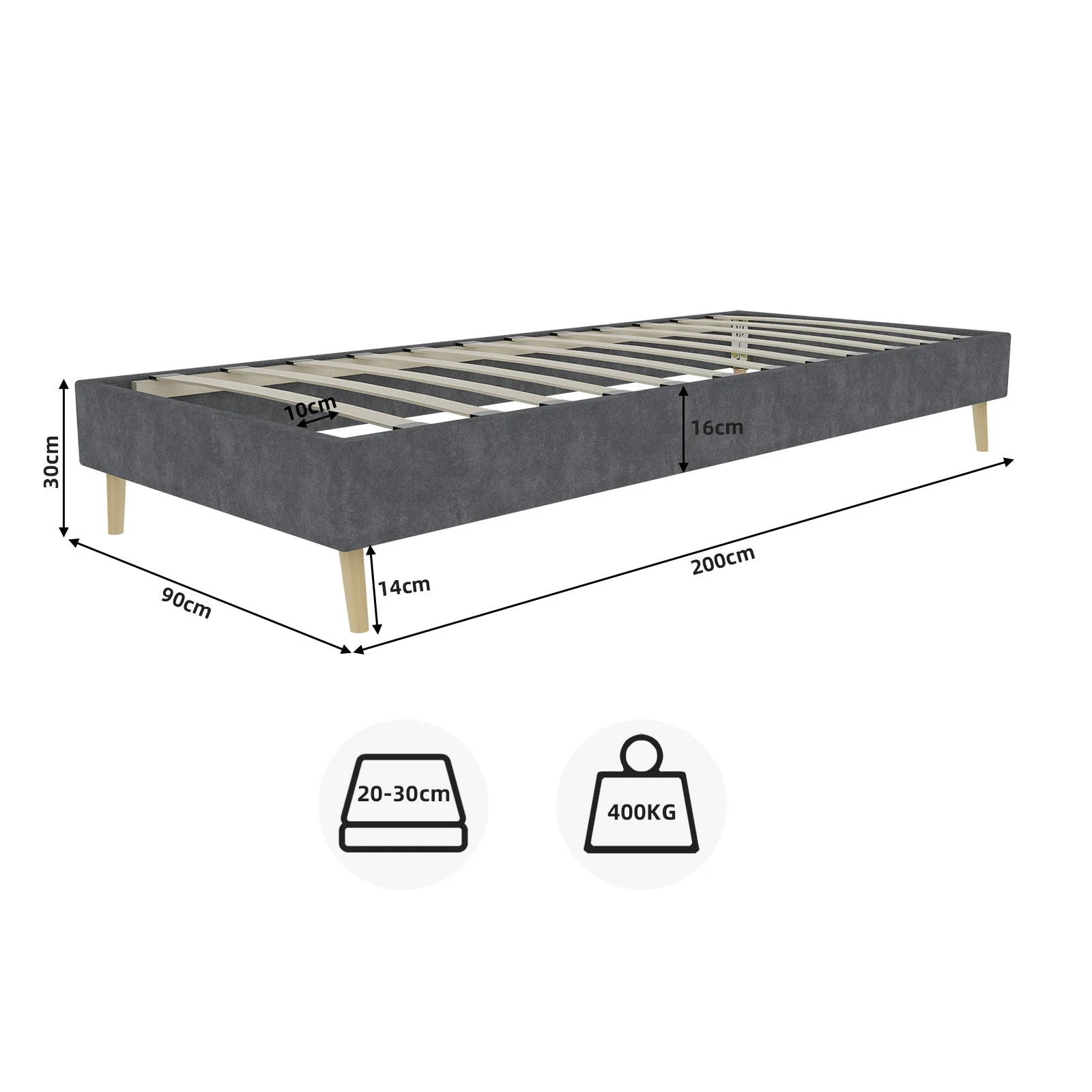 Bed Frame Modern Minimalist 90x200cm Low-Profile Dutch Velvet Grey - Image 8