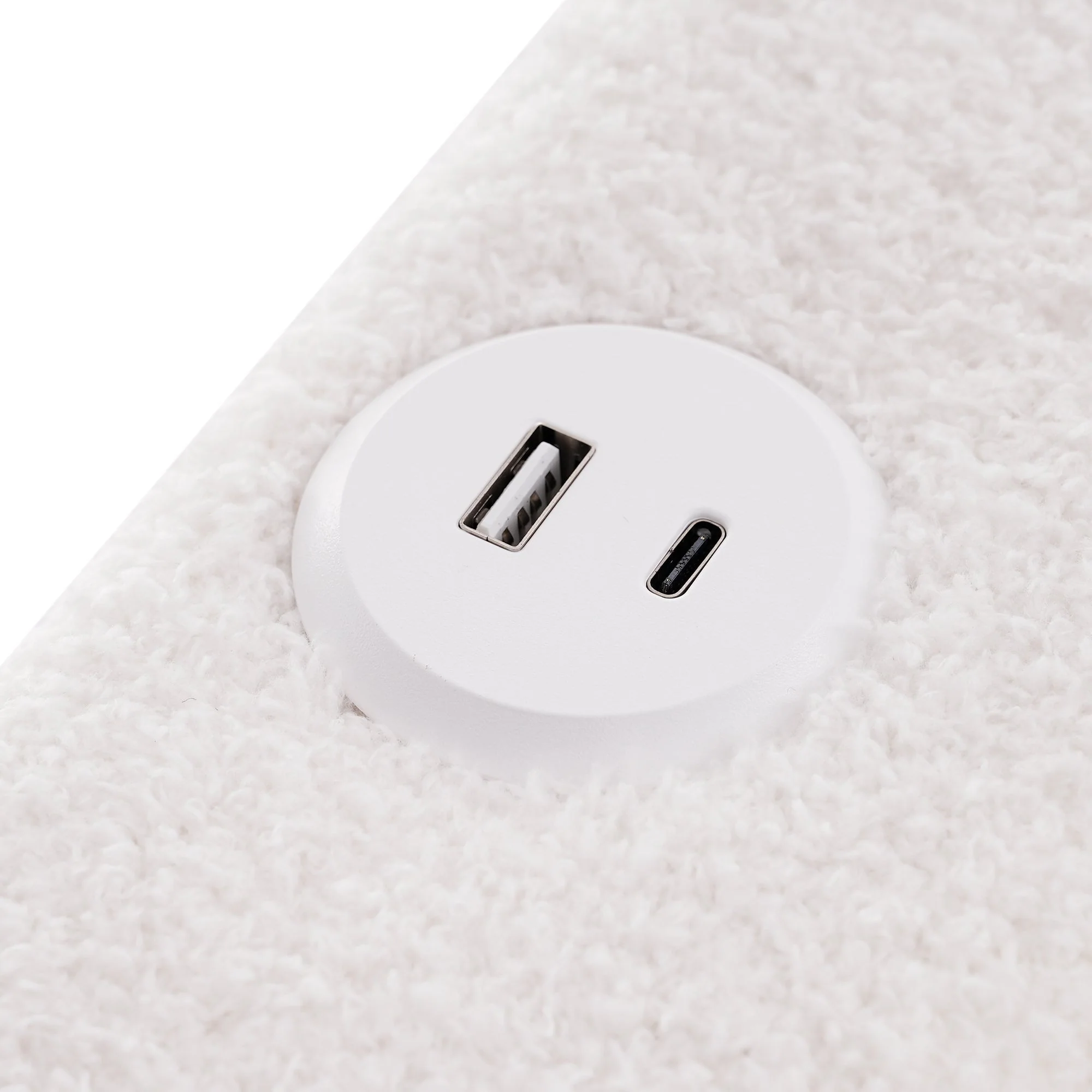 Bed Frame, USB-C LED Storage, Adjustable Headboard, Sherpa White - Image 8