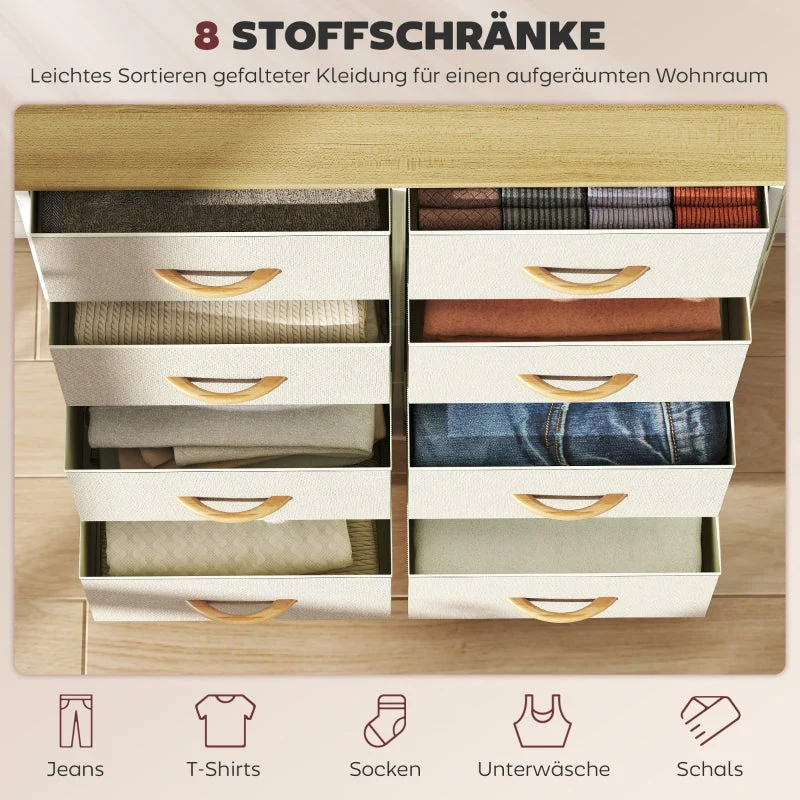 Bedroom Chest of Drawers, 8 Fabric Drawers, Steel, Beige - Image 4
