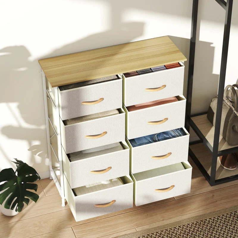 Bedroom Chest of Drawers, 8 Fabric Drawers, Steel, Beige - Image 8