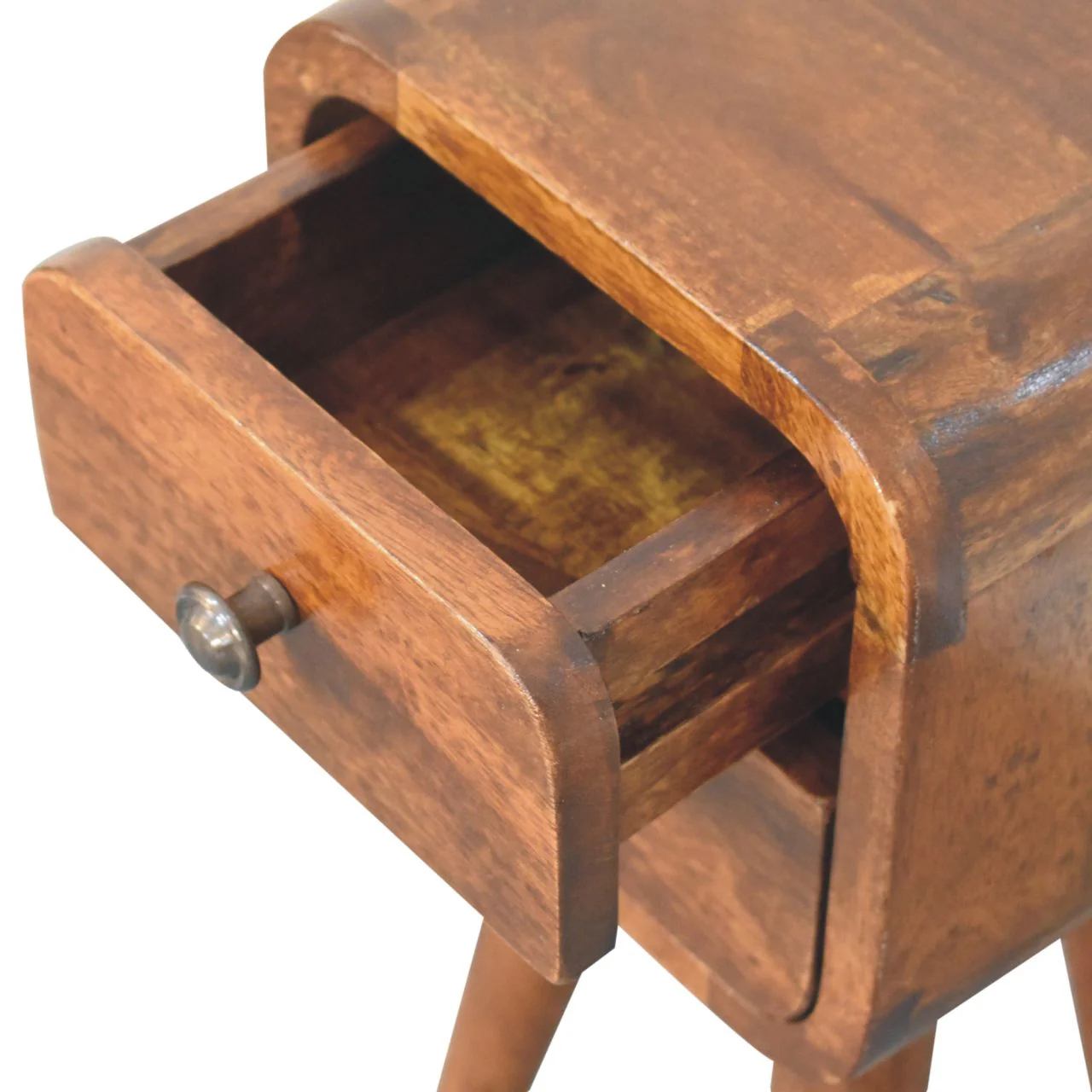 Bedside Table, Extra Mini Curved Chestnut 2 Drawers, Dark Brown Solid Wood - Image 3