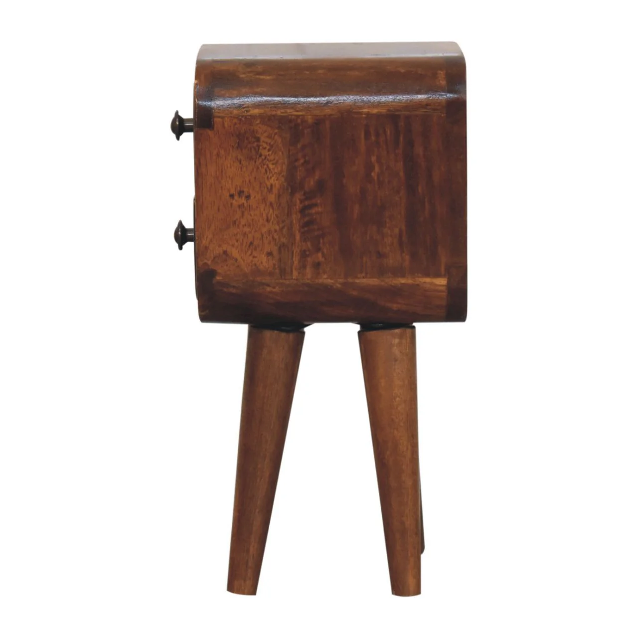 Bedside Table, Extra Mini Curved Chestnut 2 Drawers, Dark Brown Solid Wood - Image 4