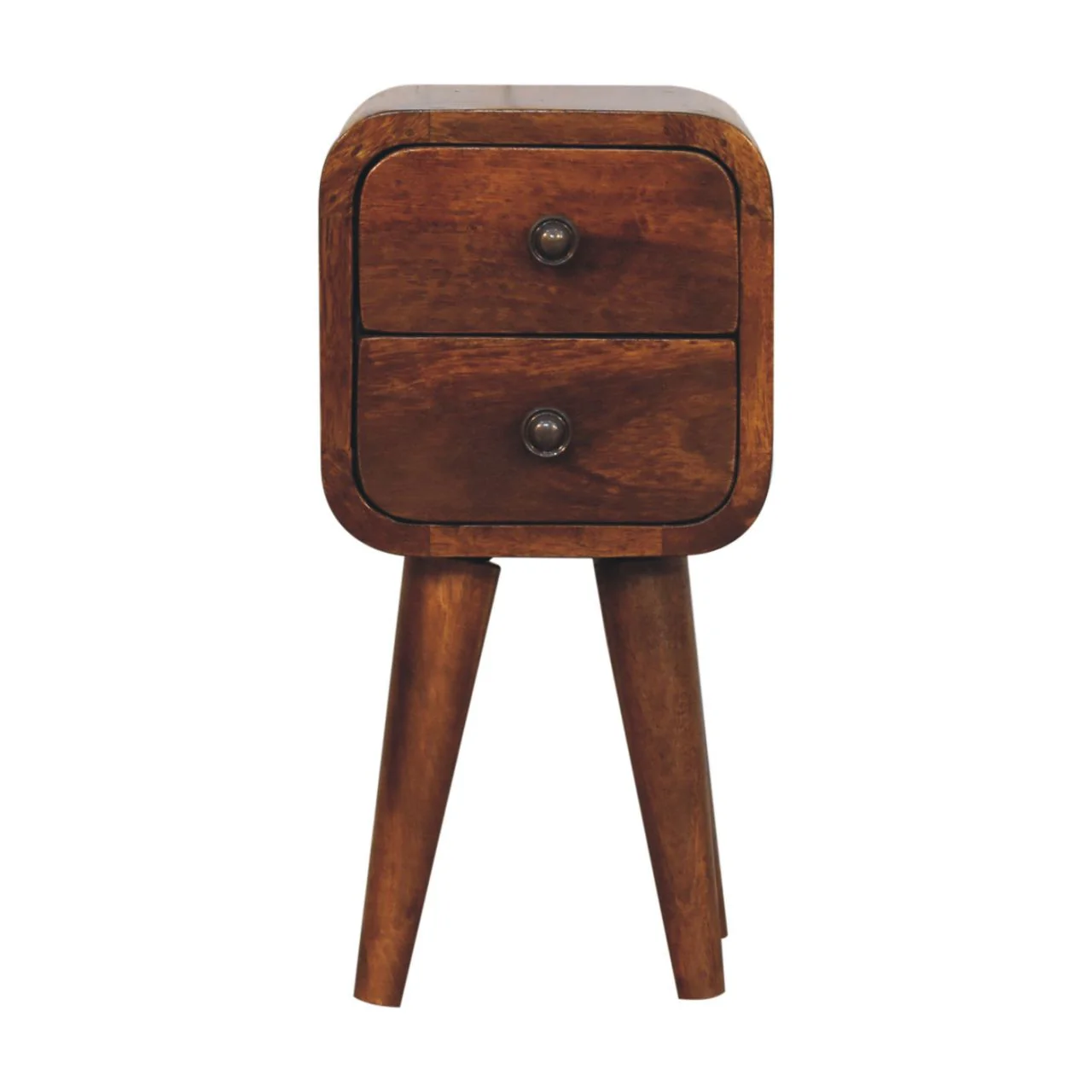 Bedside Table, Extra Mini Curved Chestnut 2 Drawers, Dark Brown Solid Wood - Image 7