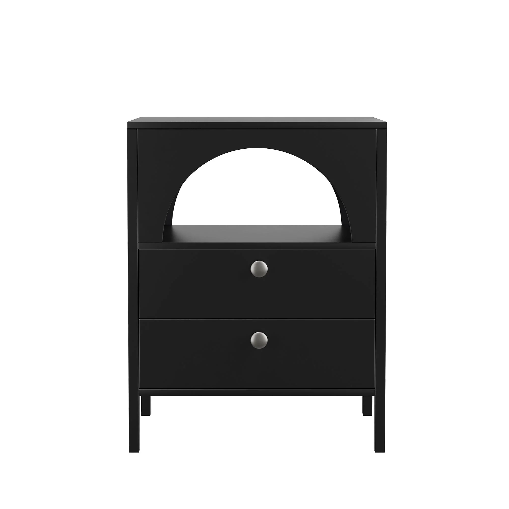 Bedside Table Modern 2 Drawers 1 Open Compartment 45x40x58cm Black - Image 7
