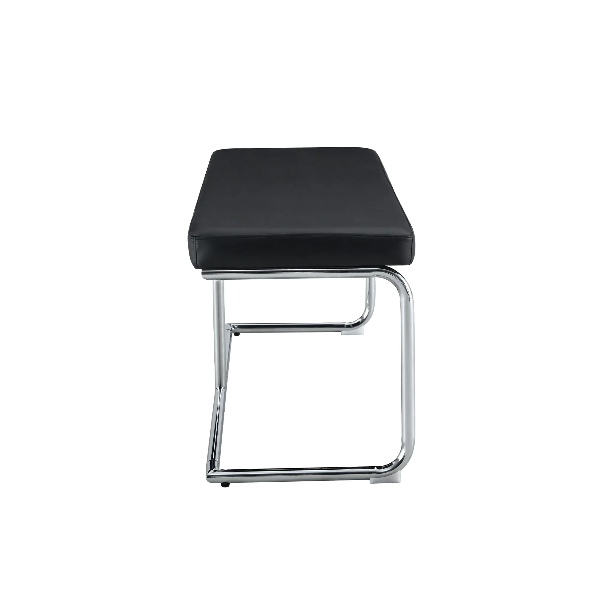 Bench 130cm Modern Chrome Frame - Black Leather - Image 10
