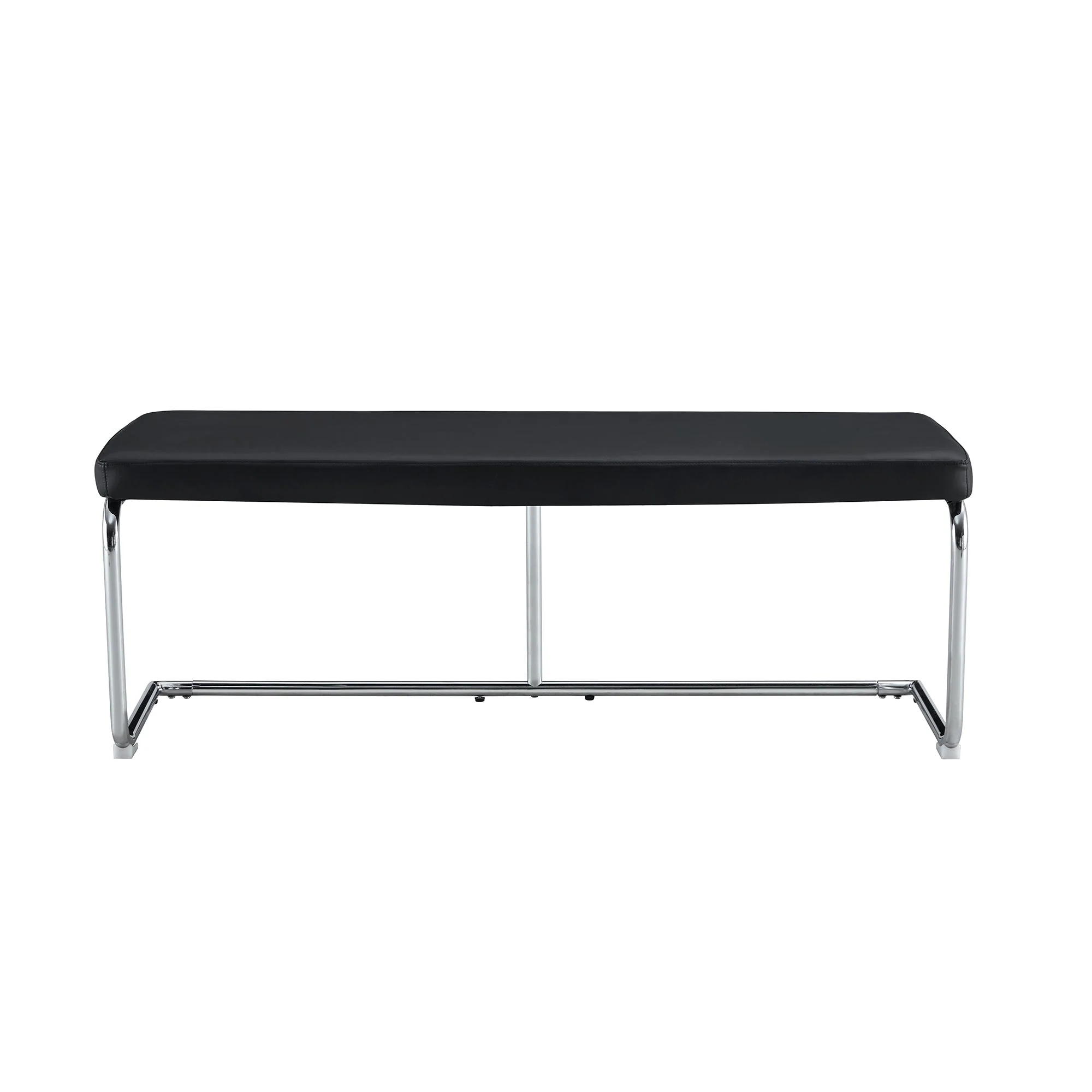 Bench 130cm Modern Chrome Frame - Black Leather - Image 8