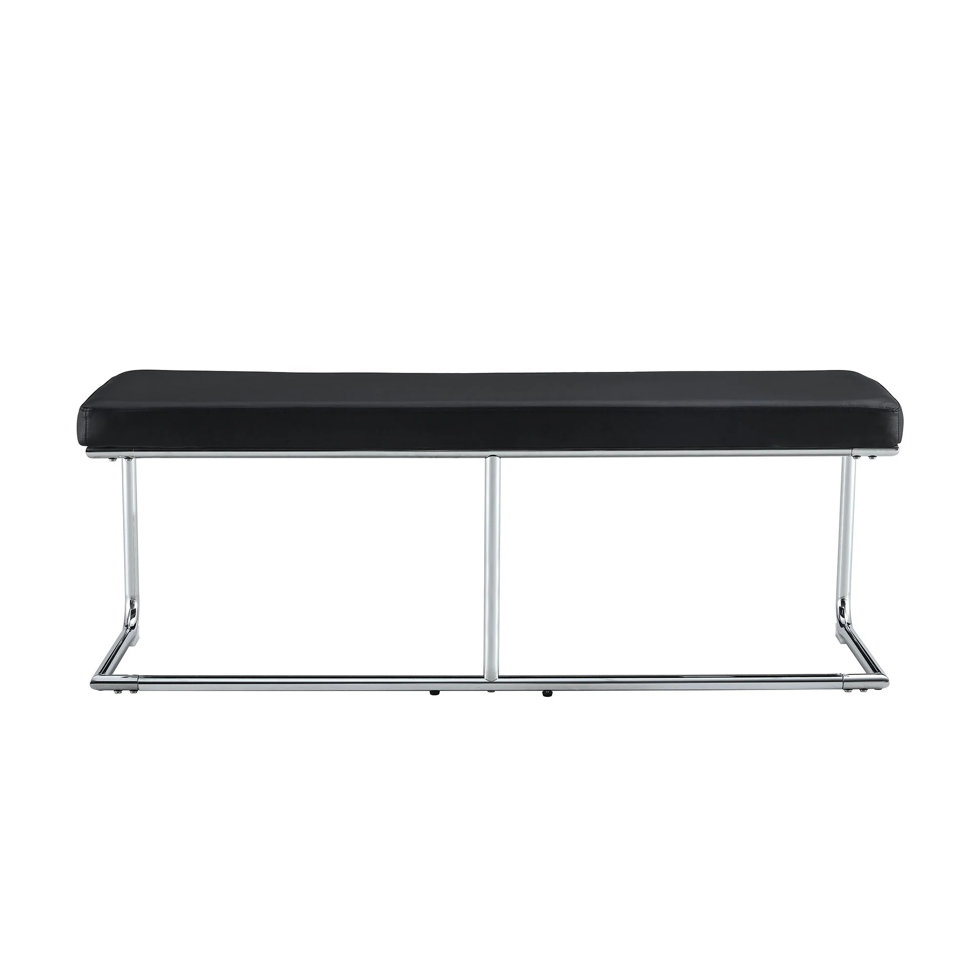 Bench 130cm Modern Chrome Frame - Black Leather - Image 9
