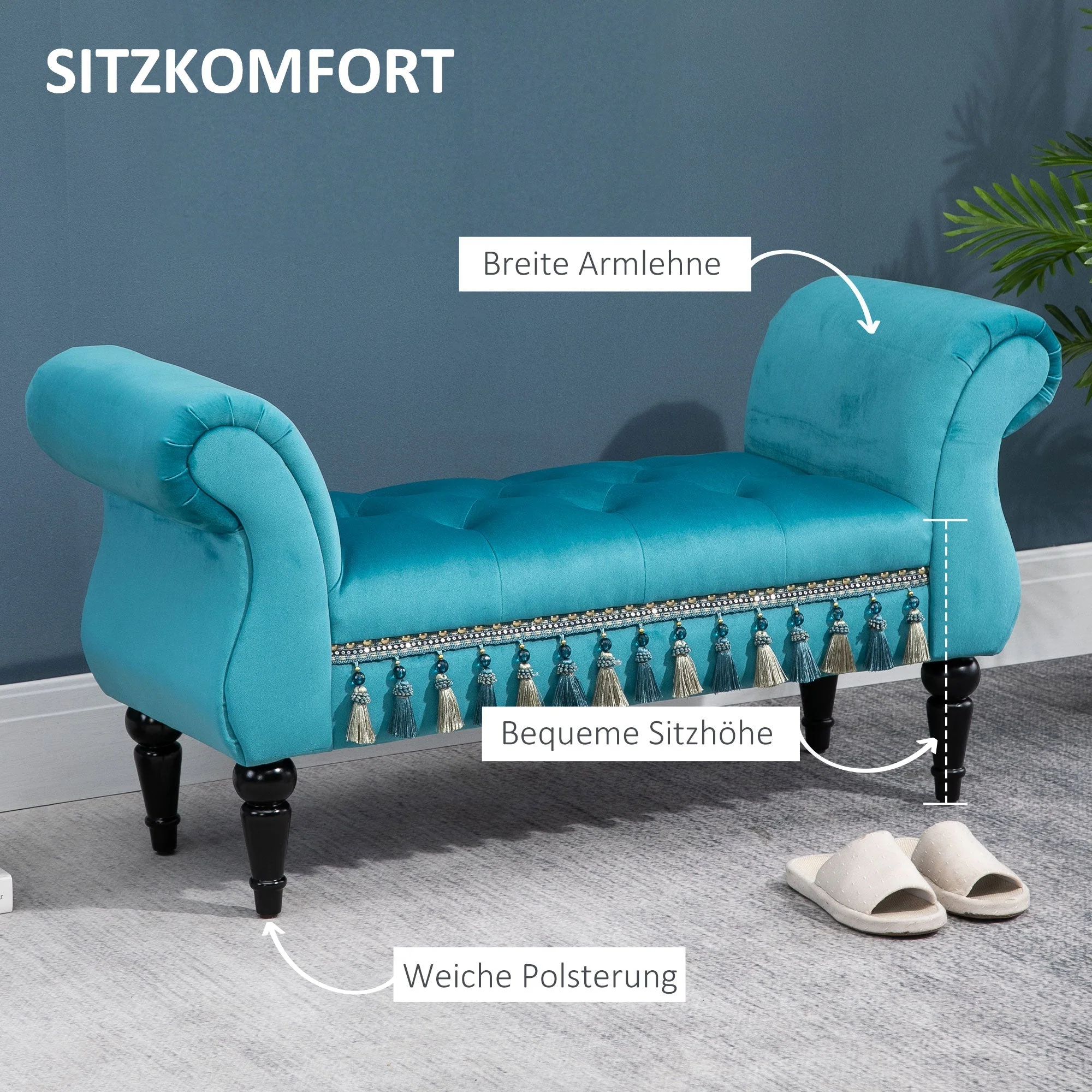 Bench Upholstered Stool, Polyester Foam, Blue - Image 5