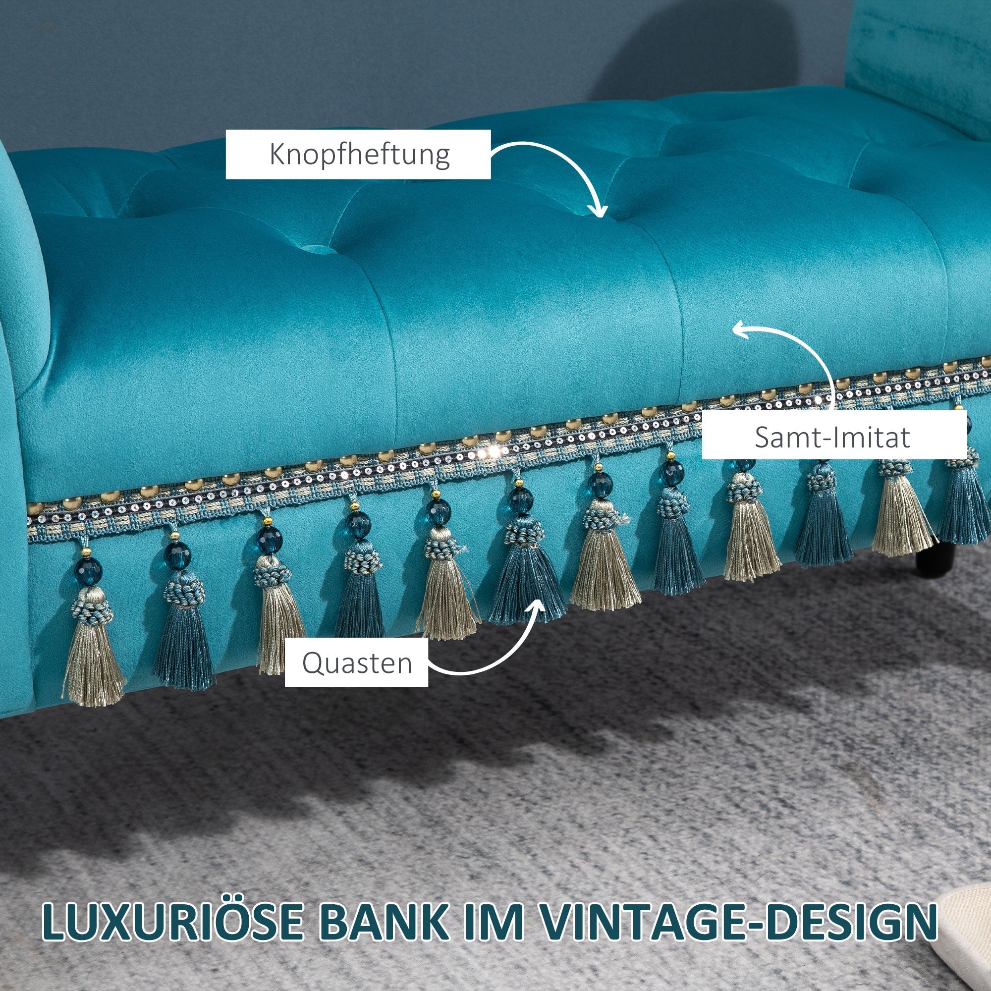 Bench Upholstered Stool, Polyester Foam, Blue - Image 6
