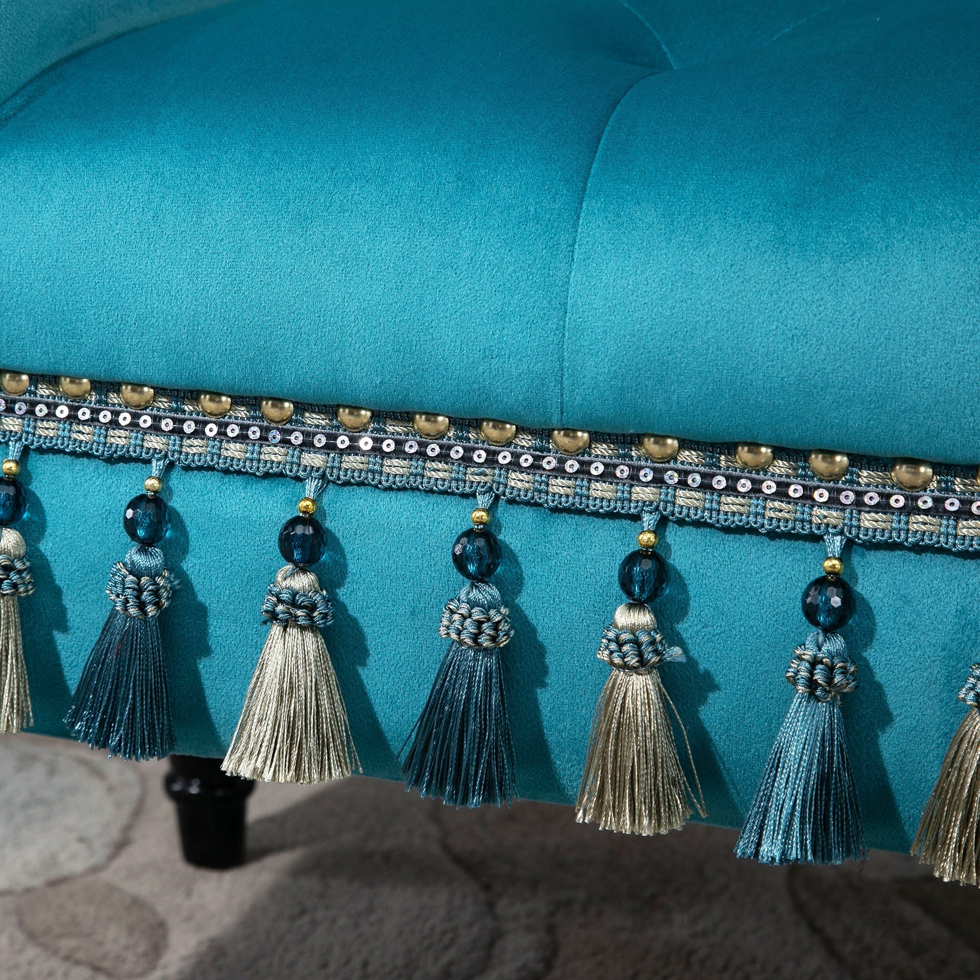 Bench Upholstered Stool, Polyester Foam, Blue - Image 8