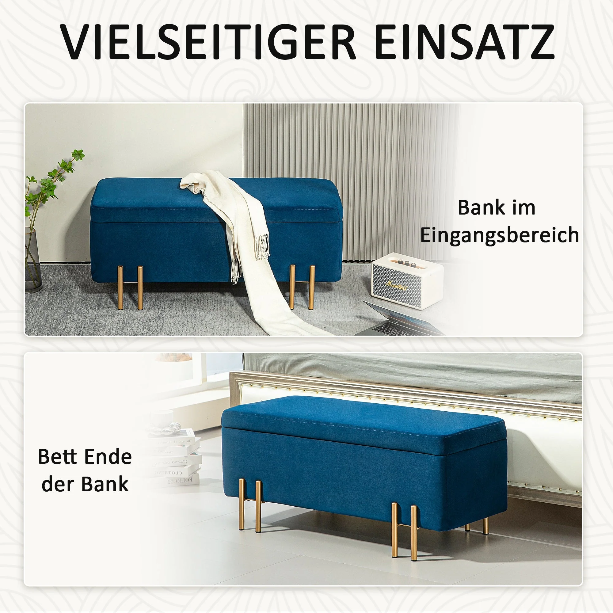 Bench, Upholstered Storage Chest, Dark Blue Fabric - Image 8