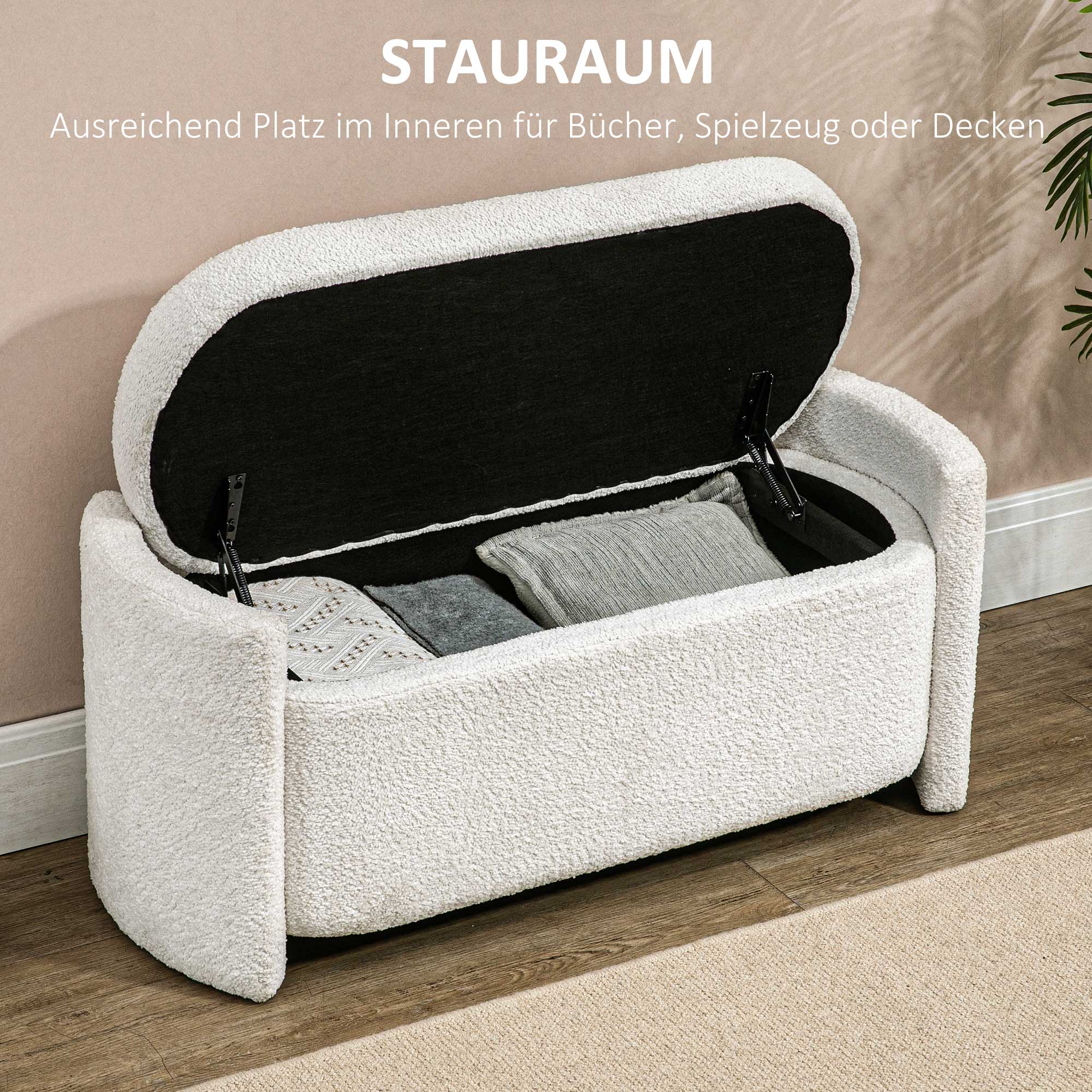 Bench, Upholstered Storage with Lid, Cream - Image 4