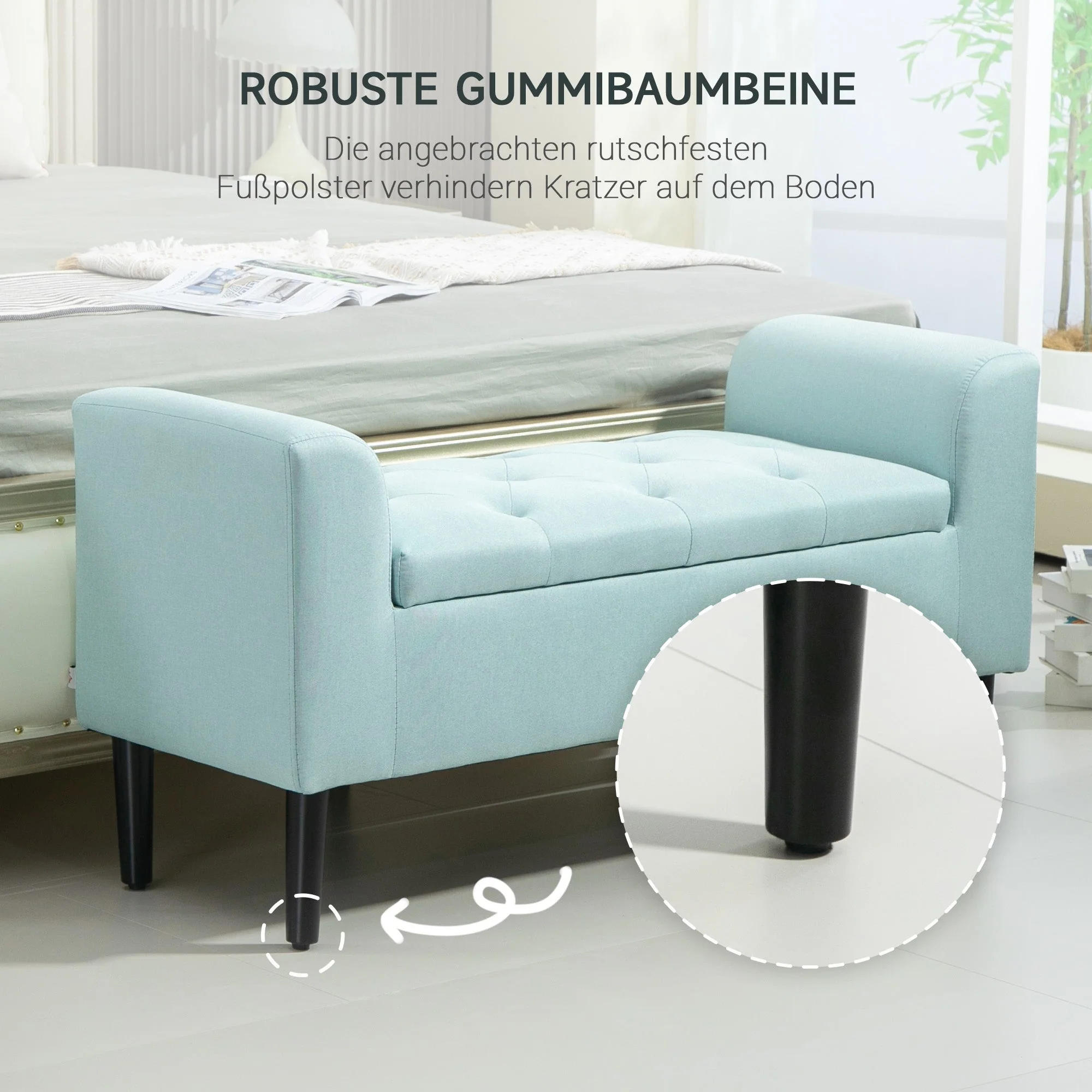 Bench Upholstered with Storage Space, Linen-like Polyester, Green - Image 7