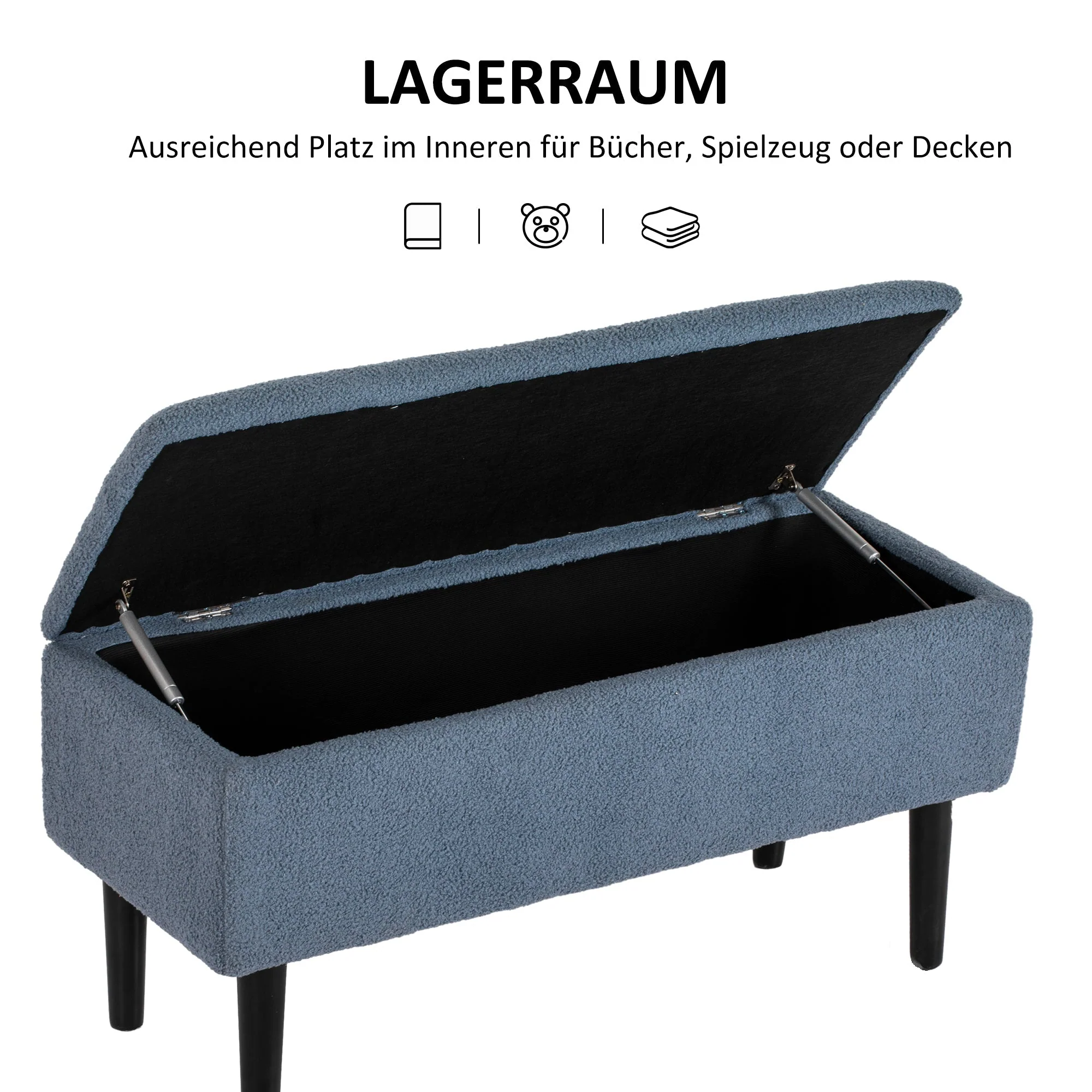 bench with storage space, upholstered, folding lid, blue - Image 4