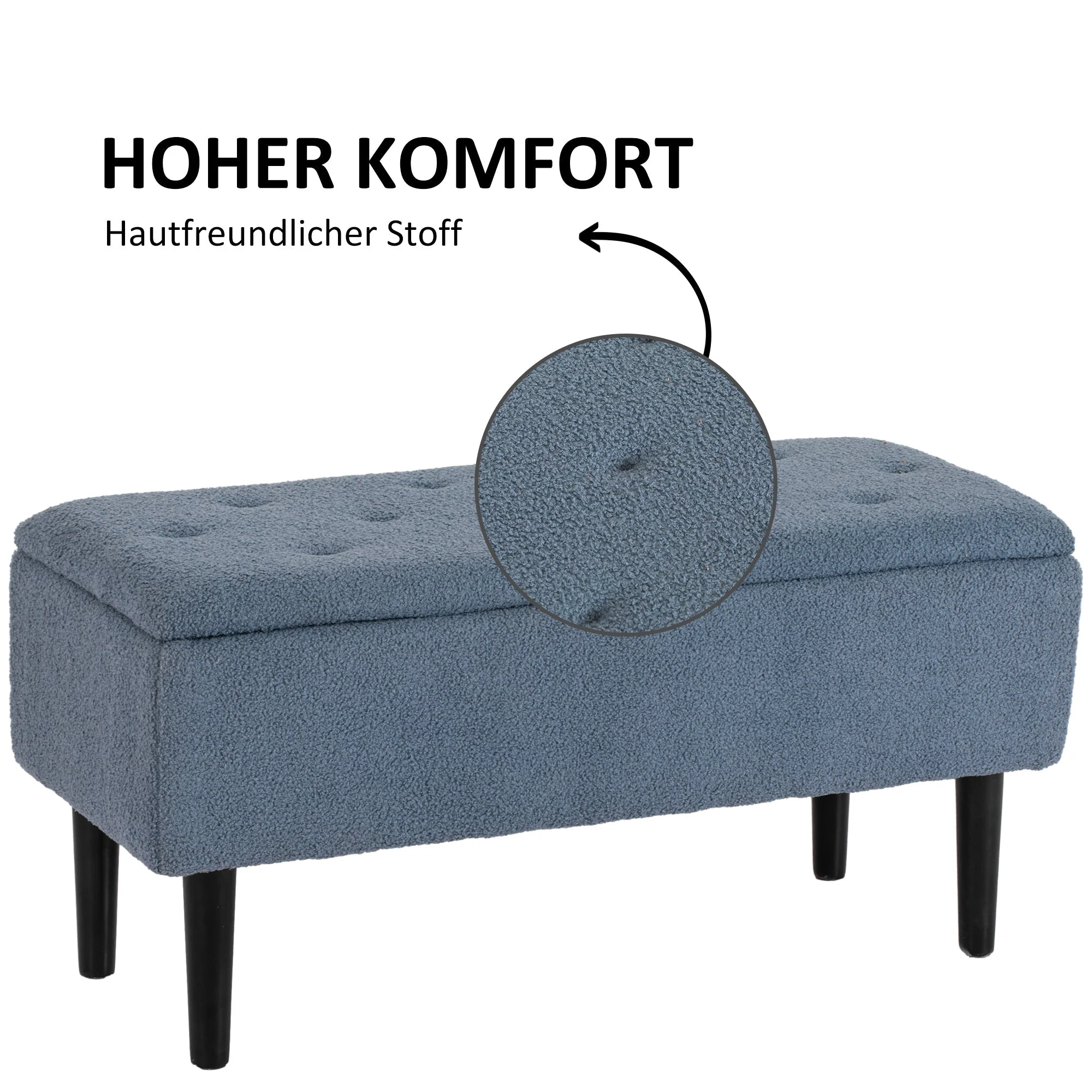 bench with storage space, upholstered, folding lid, blue - Image 6