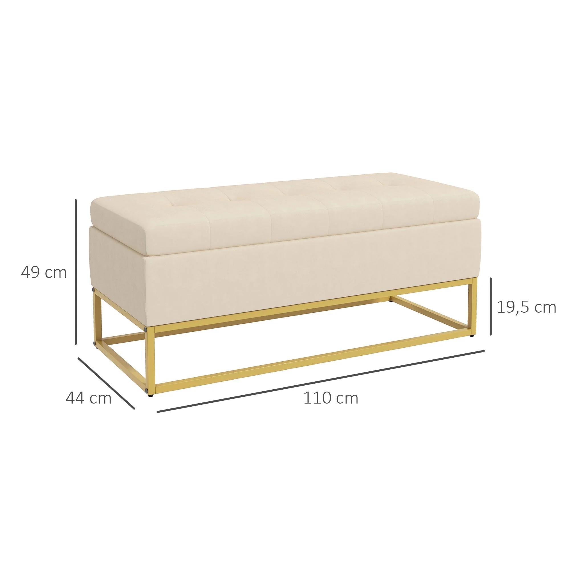Bench with Storage, Upholstered, Folding Lid, Velvet Beige - Image 3