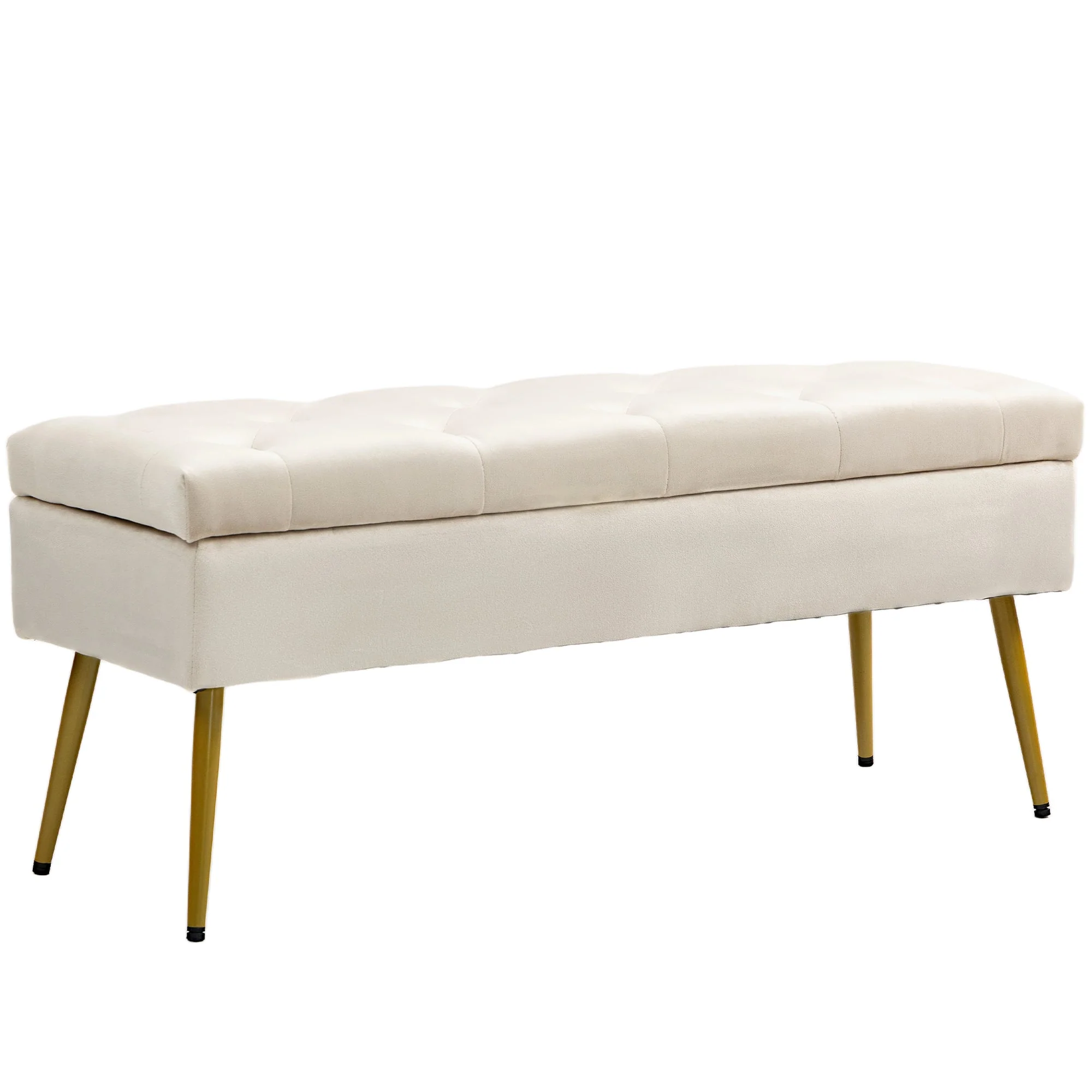 Bench with Storage, Upholstered Lid, Metal Frame, Beige - Image 2