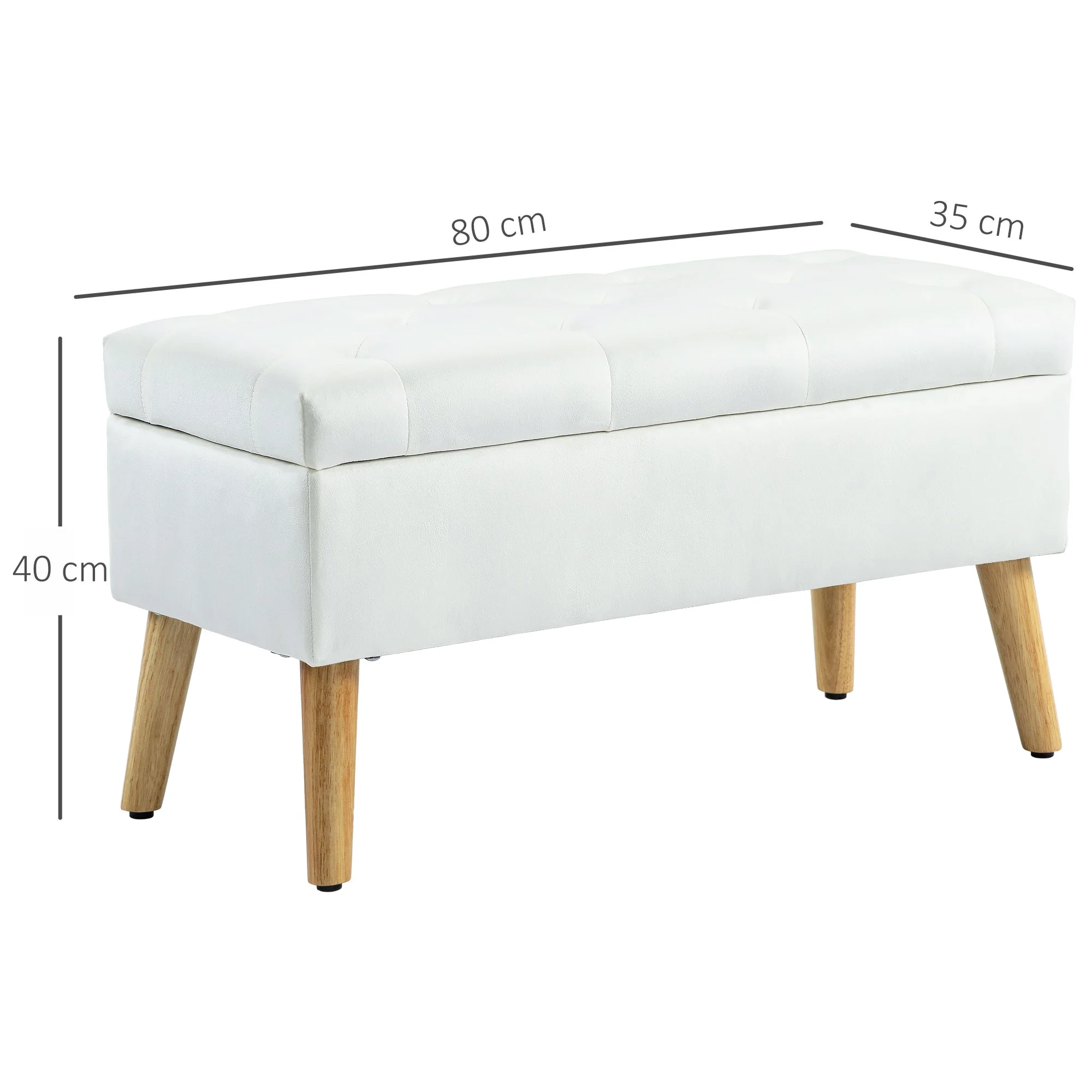 Bench with Storage, Upholstered Lid, Rubberwood White - Image 3