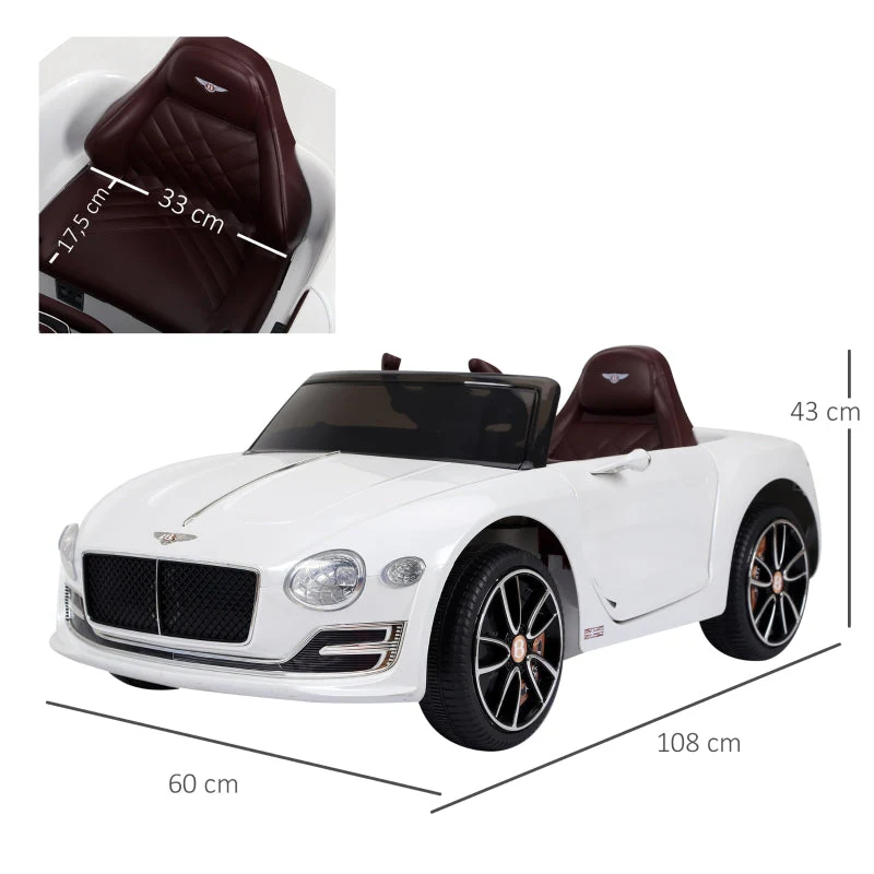 Bentley GT Licensed Electric Ride-On Car with Remote Control and 2 x 390 Motors, White - Image 3