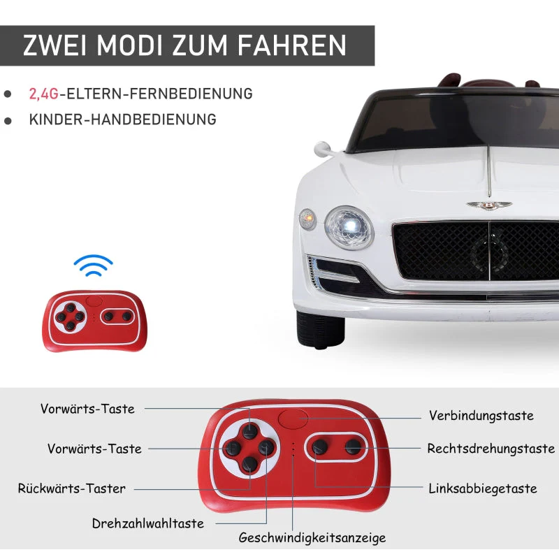 Bentley GT Licensed Electric Ride-On Car with Remote Control and 2 x 390 Motors, White - Image 7