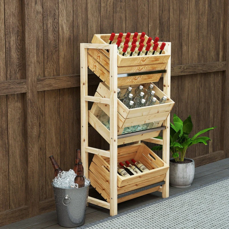 Beverage Crate Rack 3 Levels Freestanding 150 kg natural wood - Image 2