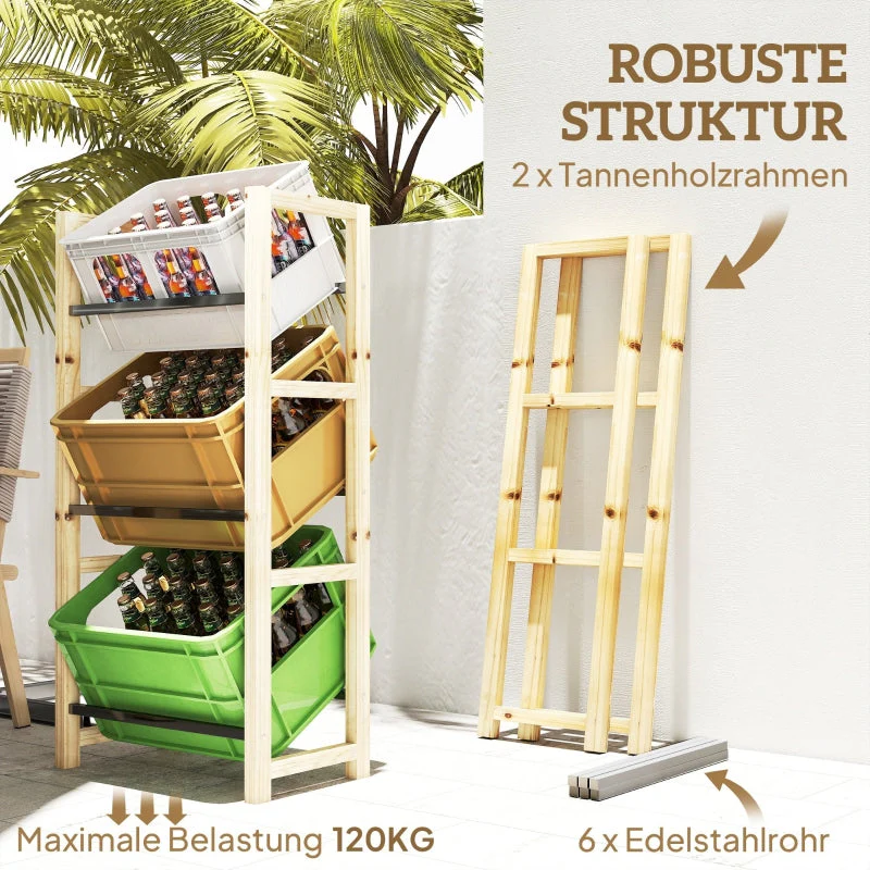 Beverage Crate Rack 3 Levels Freestanding 150 kg natural wood - Image 5