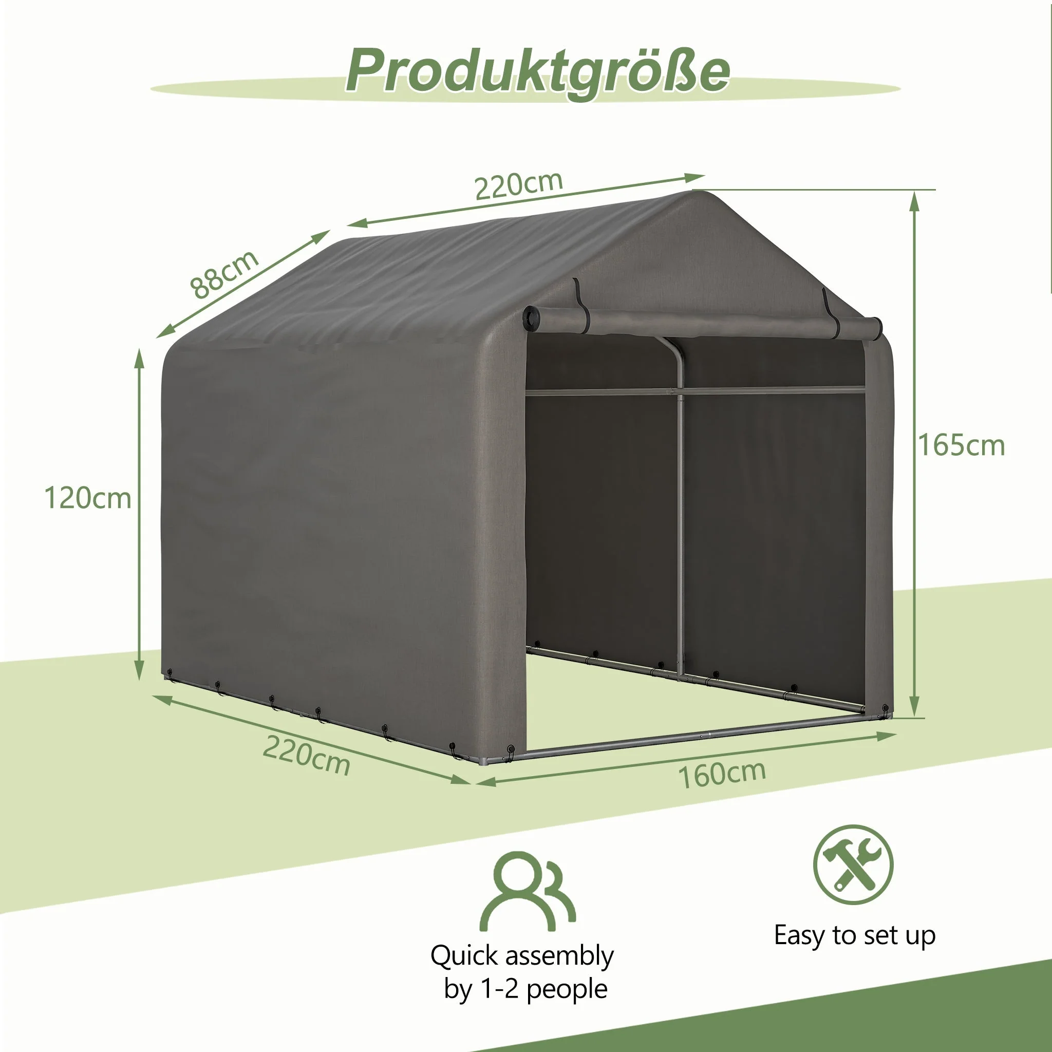 Bicycle Garage / Tool Shed 160x220x165 cm with Roller Shutter, Waterproof PE, Grey - Image 6