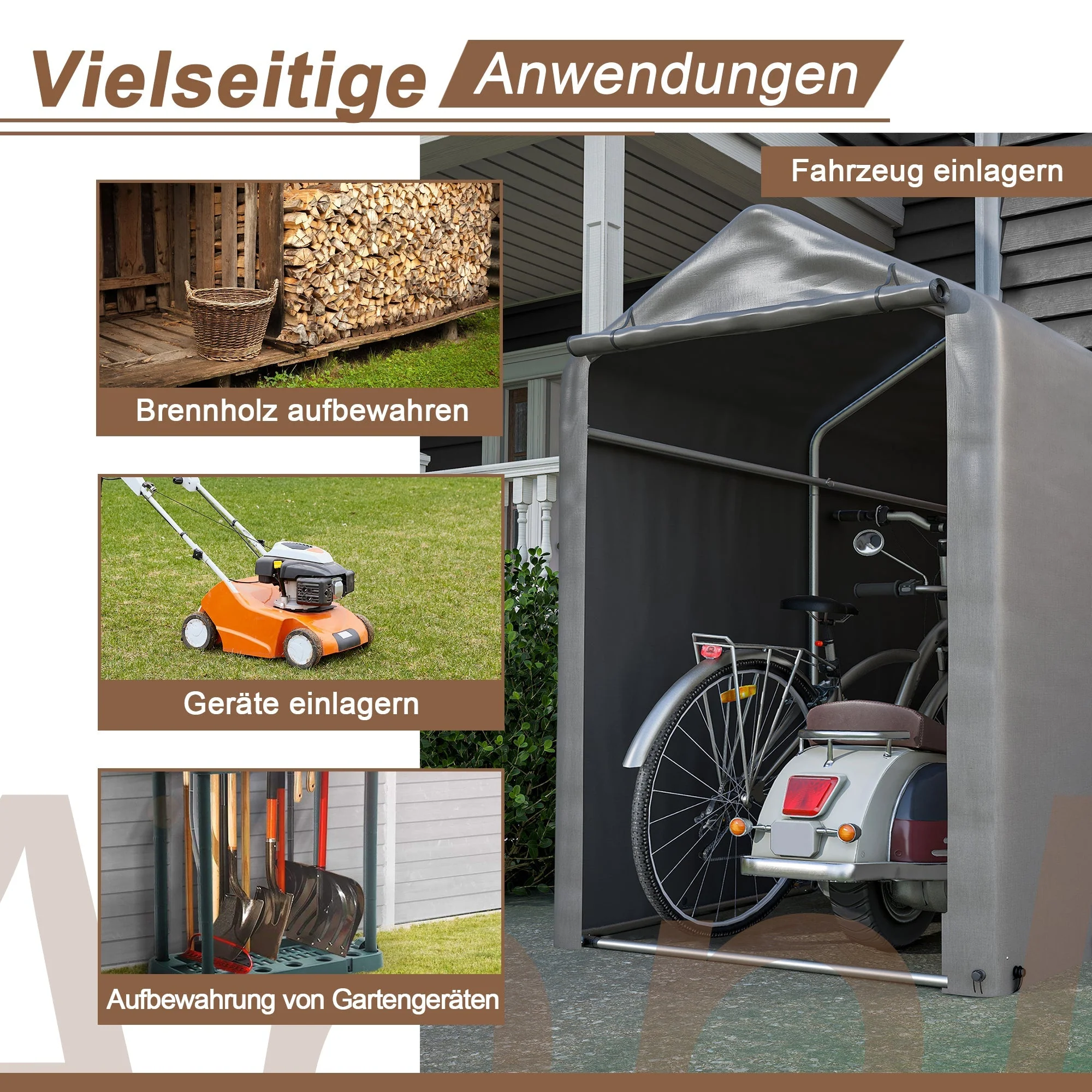 Bicycle Garage Tool Shed, 187x100x160 cm, Dark Gray - Image 12
