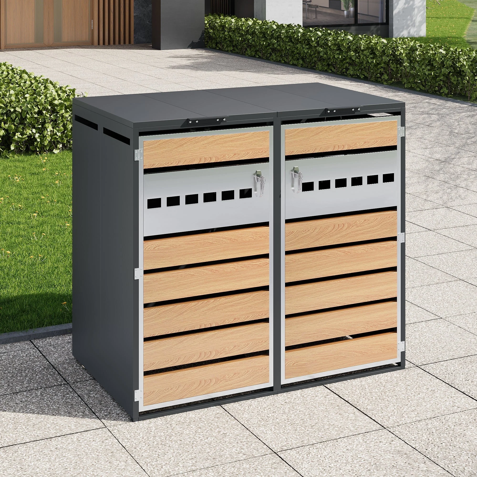 Bin Storage Box with Hinged Lid, Lockable and Two Doors - Image 2