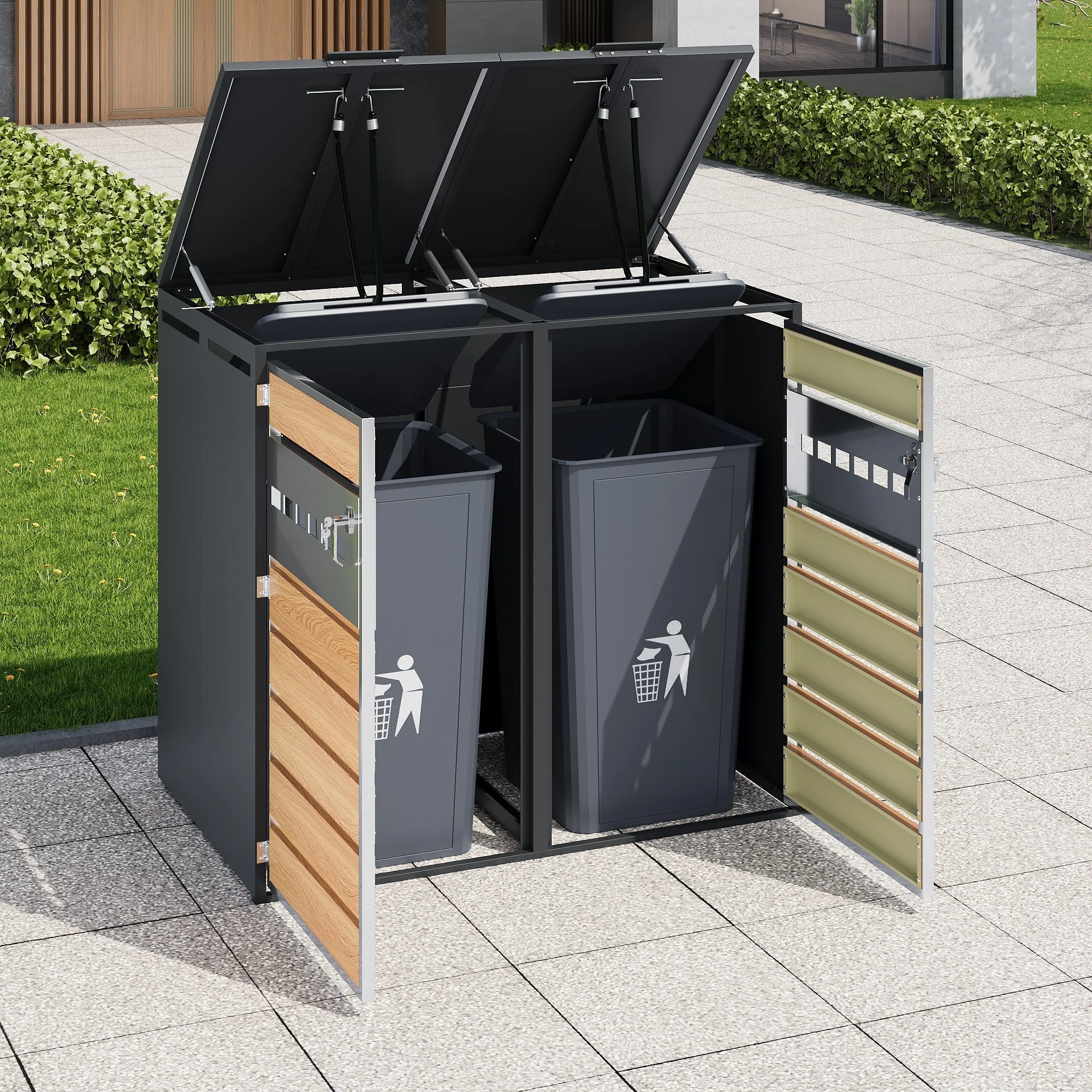 Bin Storage Box with Hinged Lid, Lockable and Two Doors - Image 3