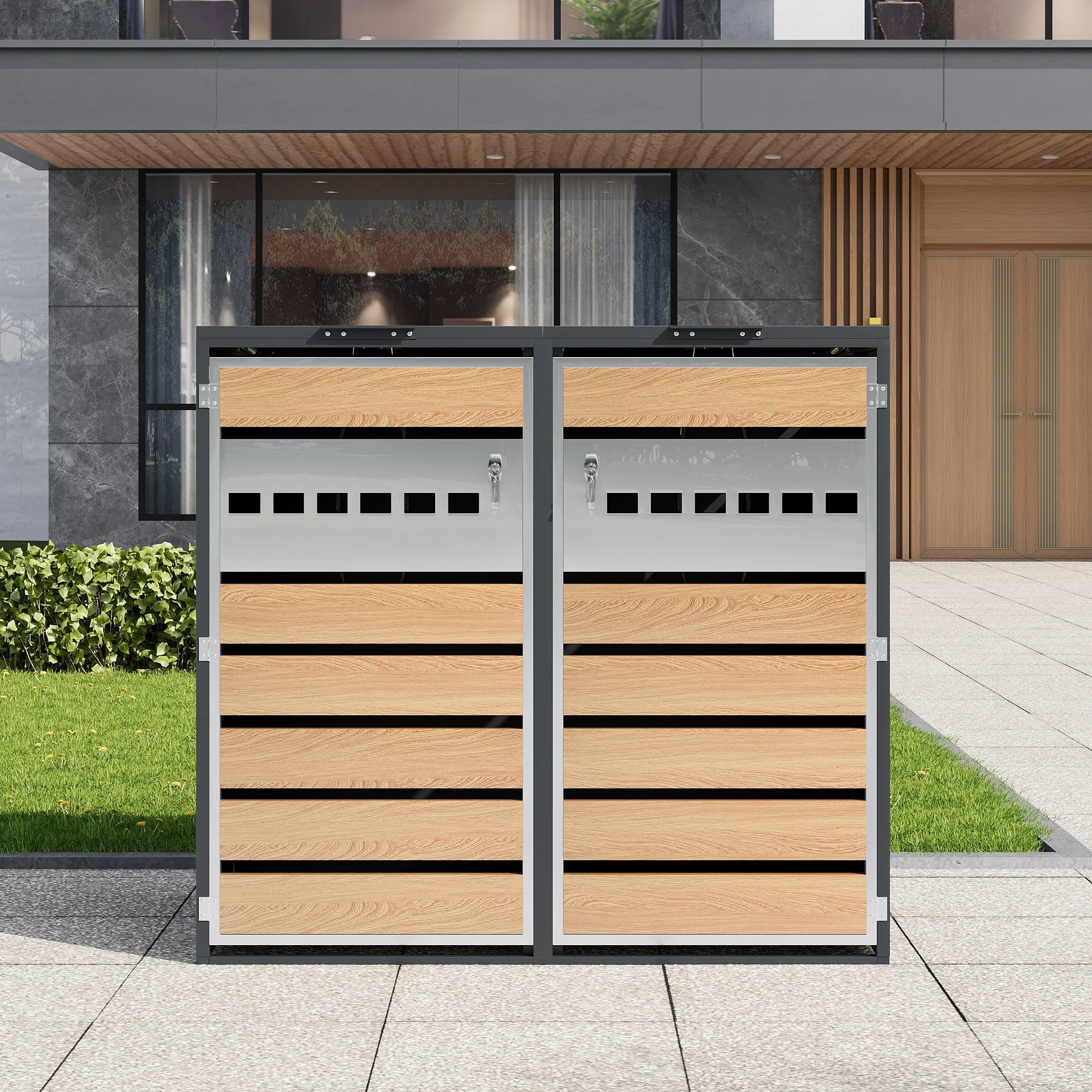 Bin Storage Box with Hinged Lid, Lockable and Two Doors - Image 5
