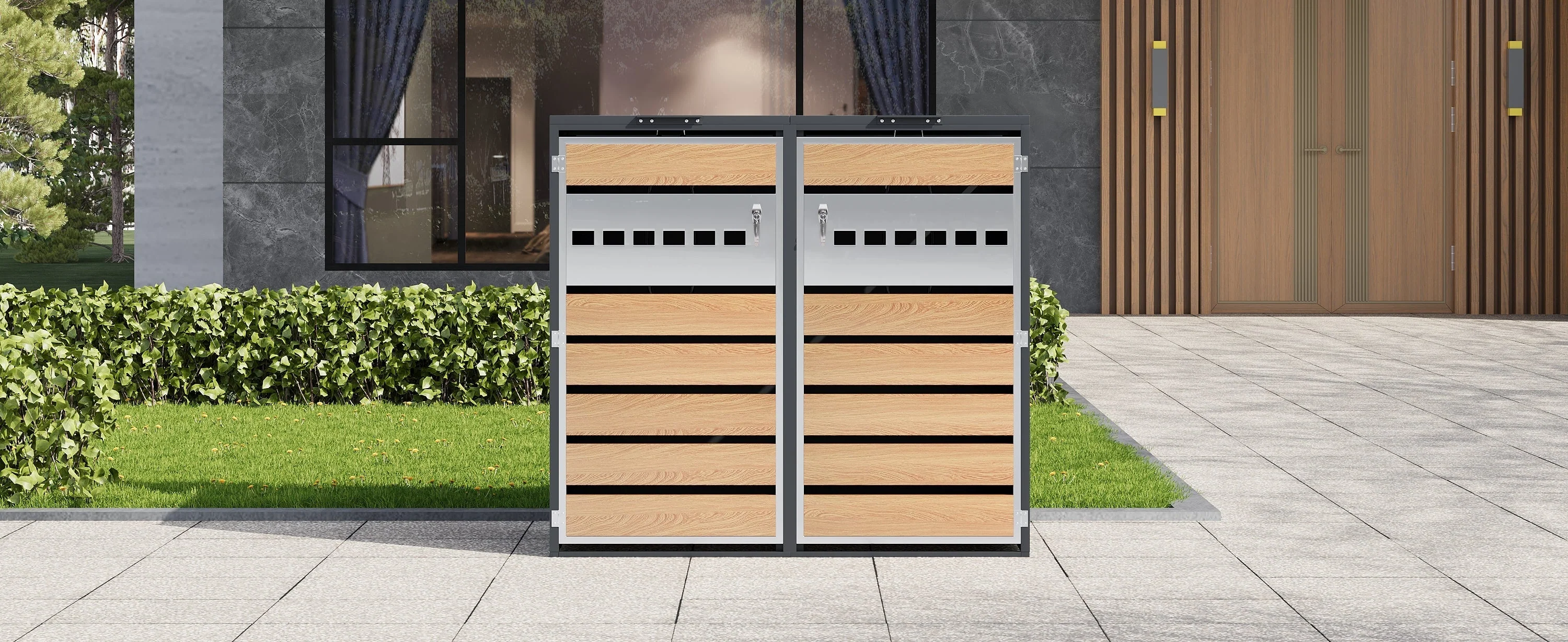 Bin Storage Box with Hinged Lid, Lockable and Two Doors - Image 6