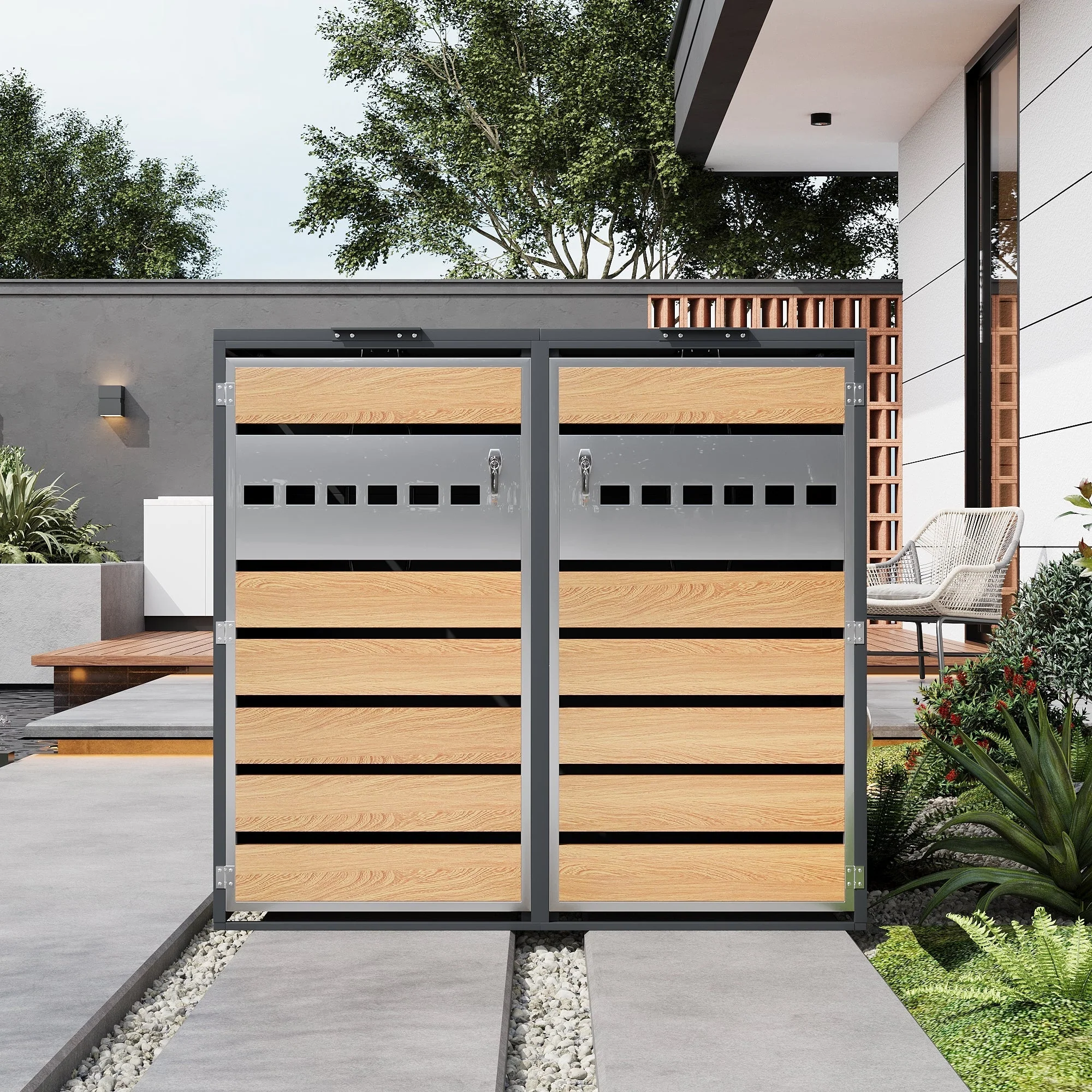Bin Storage Box with Hinged Lid, Lockable and Two Doors - Image 7